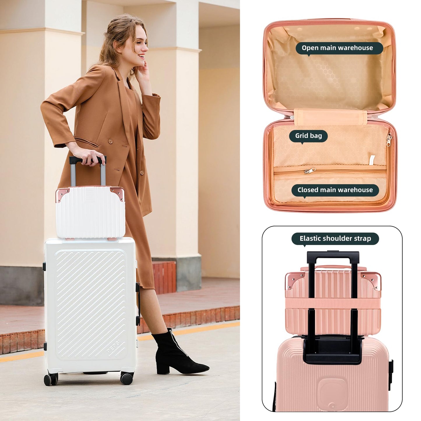 Yoanlayr 14inch Hard Shell Cosmetic Organizer Travel Train Hand Luggage Small Portable Carrying Suitcase Makeup Case Bag for Women Toiletry