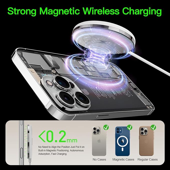 2025 Apple 2 Pack 15W Mag-Safe Charger 5FT Magnetic Wireless Charger with 20W Fast Charging Block Compatible with iPhone17/16/15/14/13/12 Series & AirPods 4/3/2/Pro/for iPhone Wireless Charger Stand