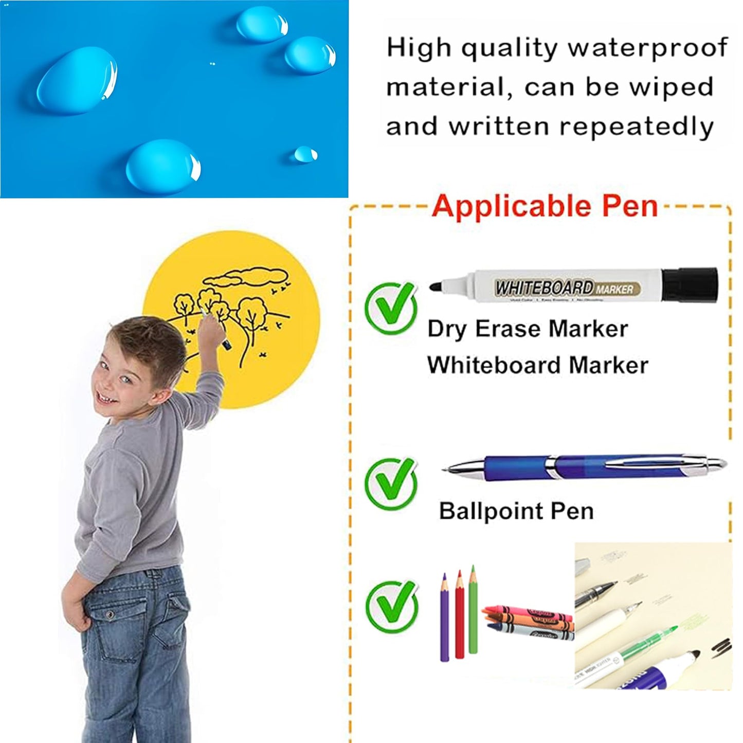 Baestappy Erasable writable(Frontside) Table mat,Dual Sided Desk Mat, Large Mouse Pad, Notepad, Writing White Board (Includes 7.9"x9.4" Portable Mousepad)