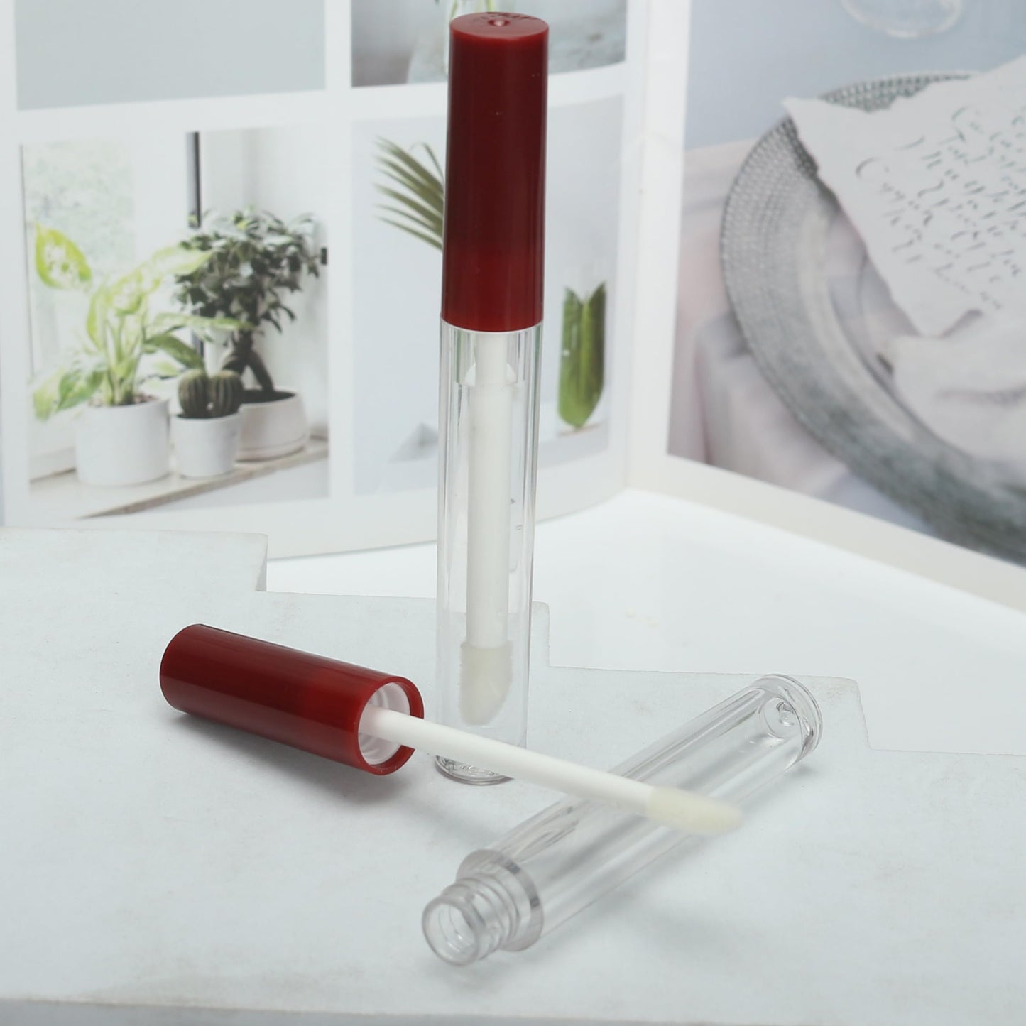 COSIDEA 50pcs Empty Round 1.5ml slim Dark red lip gloss tubes with wand mini small size lipgloss tube containers in bulk