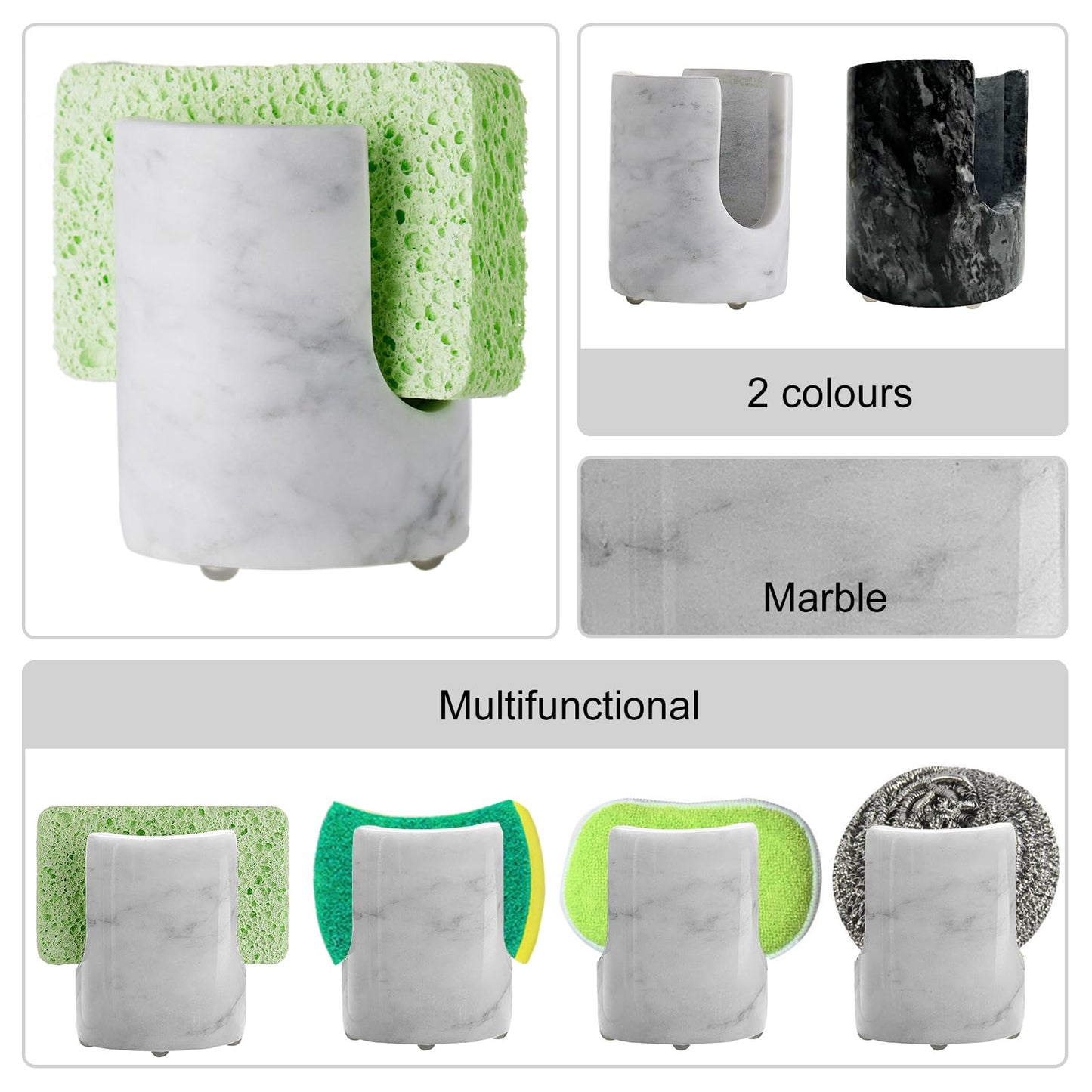 EVERBBKING Marble Sponge Holder Sink Sponge Caddy for kichen counter Drying Rack for Sink Organizer Modern Stone Kitchen Sink Caddy