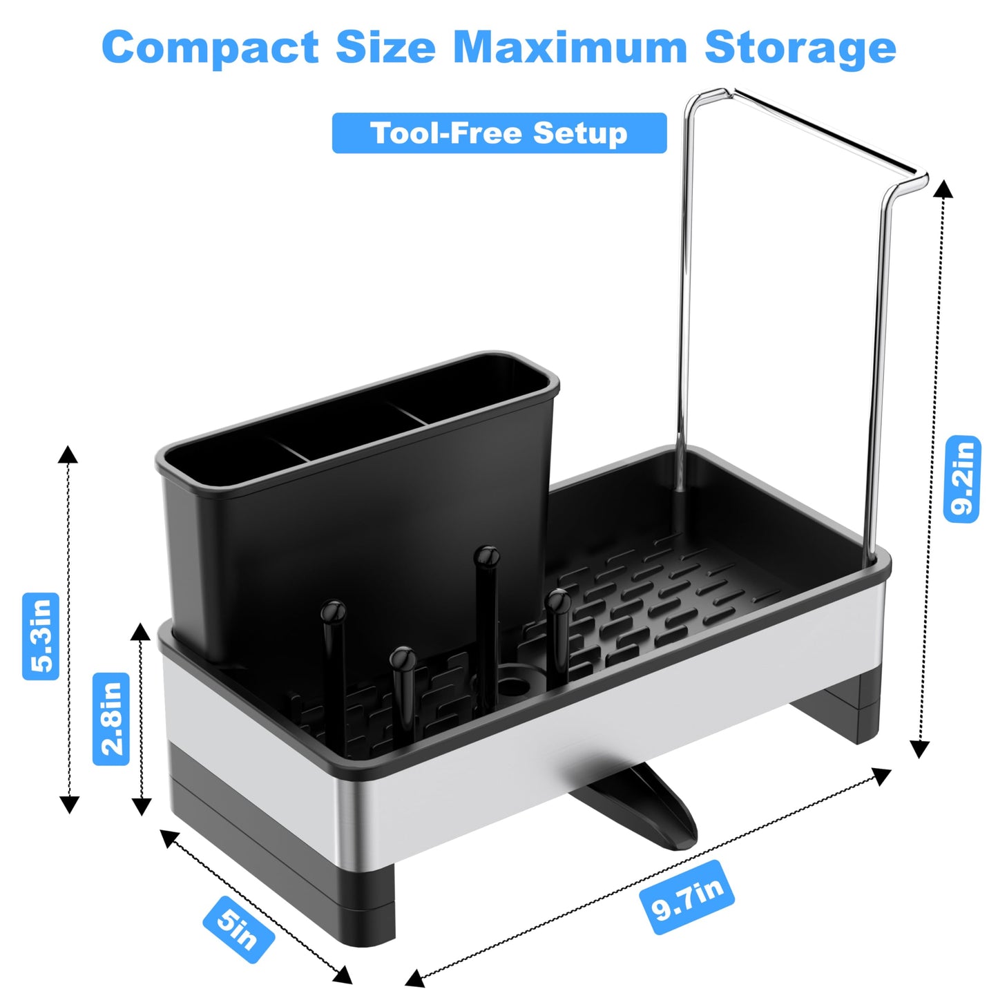 Ouletoy Kitchen Sink Caddy Organizer, Stainless Steel Sponge Holder, Kitchen Caddy Sink Organizer with Dish Brush Holder and Dishcloth Rack, Rustproof Dish Sponge Drying Rack for Countertop Storage
