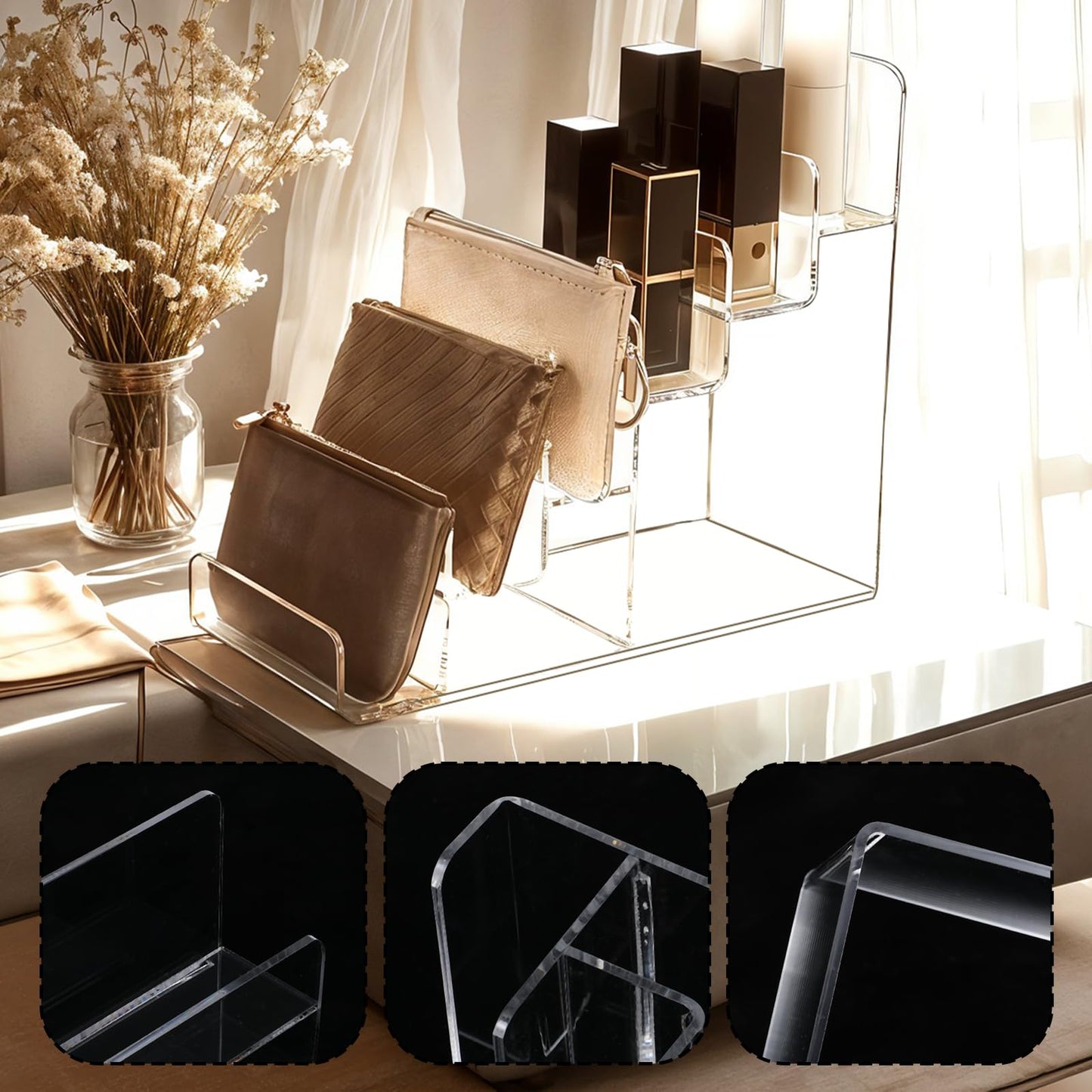 Acrylic Wallet Display Stand Purse Handbag Organizer, Clear Jewelry Riser Display Stand Purse Display Rack, Acrylic Display Shelf for Cosmetic Perfume Jewelry Sunglasses Handbag (2 PCS-6 Tier)