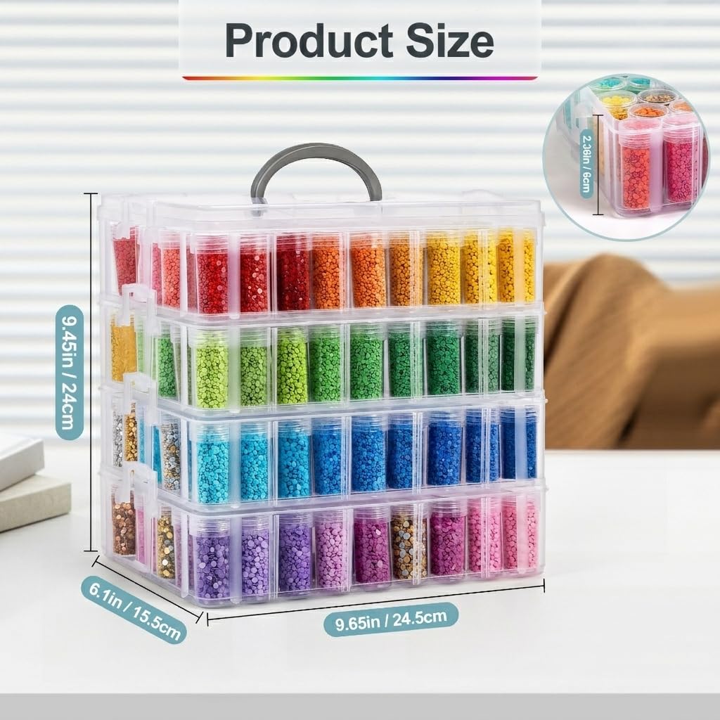 MERATIA Diamond Painting Storage Container, 4-Tier Bead Organizer Box with 200 Slots, Stackable Crafts Organizers for DIY Diamond Art Accessories Craft Jewelry Bead Storage