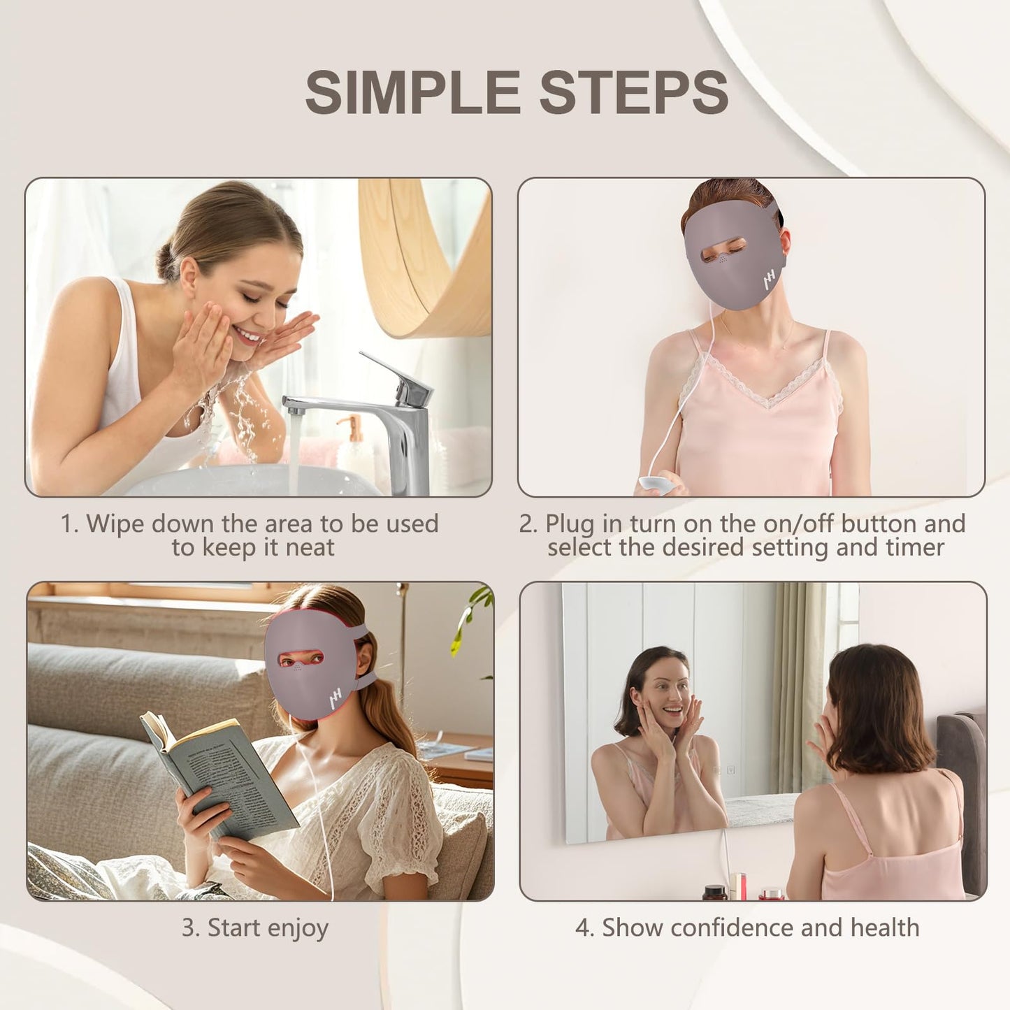 Hottoerak Red Light Therapy for Face, 660nm Red Light & 850nm Near-Infrared LED Face Mask Light Therapy with 240 Chips for Travelling and Home Use (Purple)