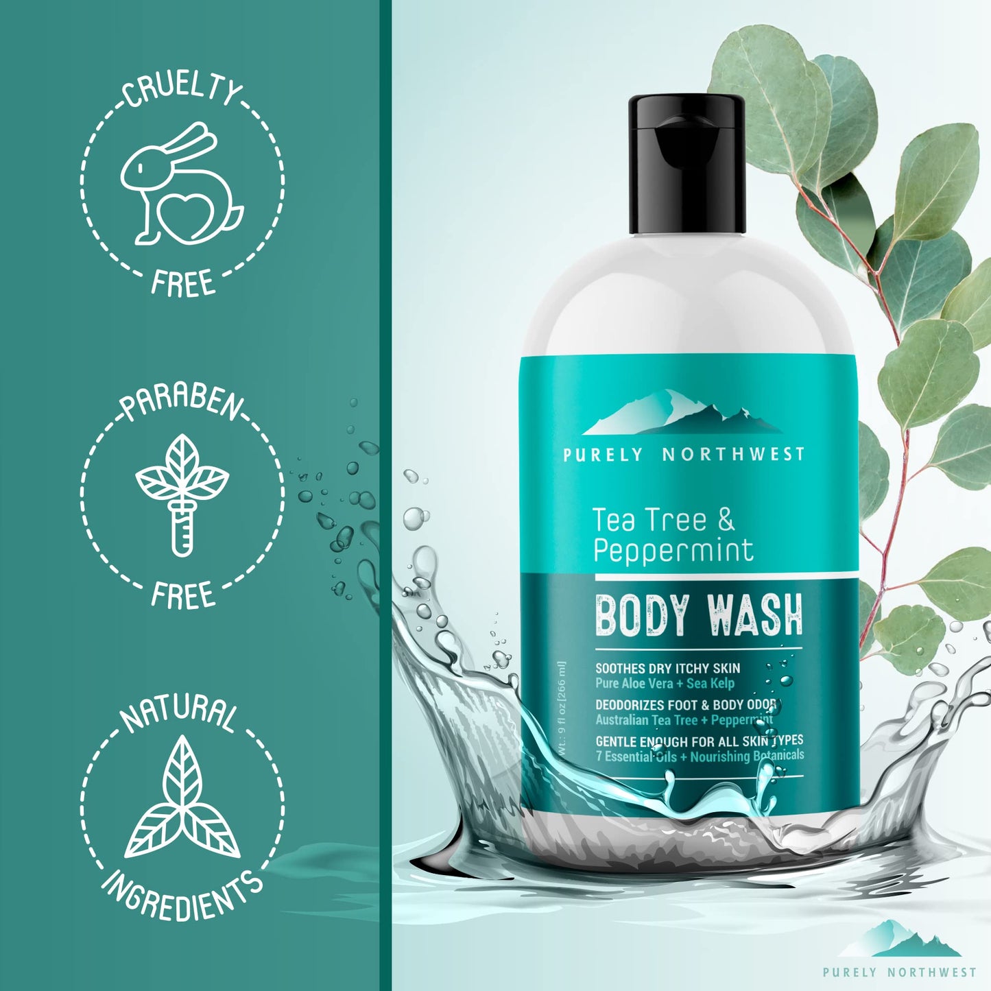 Tea Tree Body Wash for Men and Women – Natural Tea Tree Oil Body Cleanser for Odor, Skin Irritations, Hydrating Shower Gel for Sensitive Skin, Gentle and Refreshing Body Wash