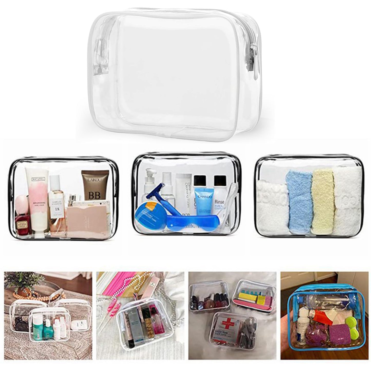 20 Packs Clear Cosmetics Bags for Women Men Waterproof Toiletry Bags PVC Makeup Bags Organizer Case with Zipper for Travel Bathroom (20PCS -8Colors)