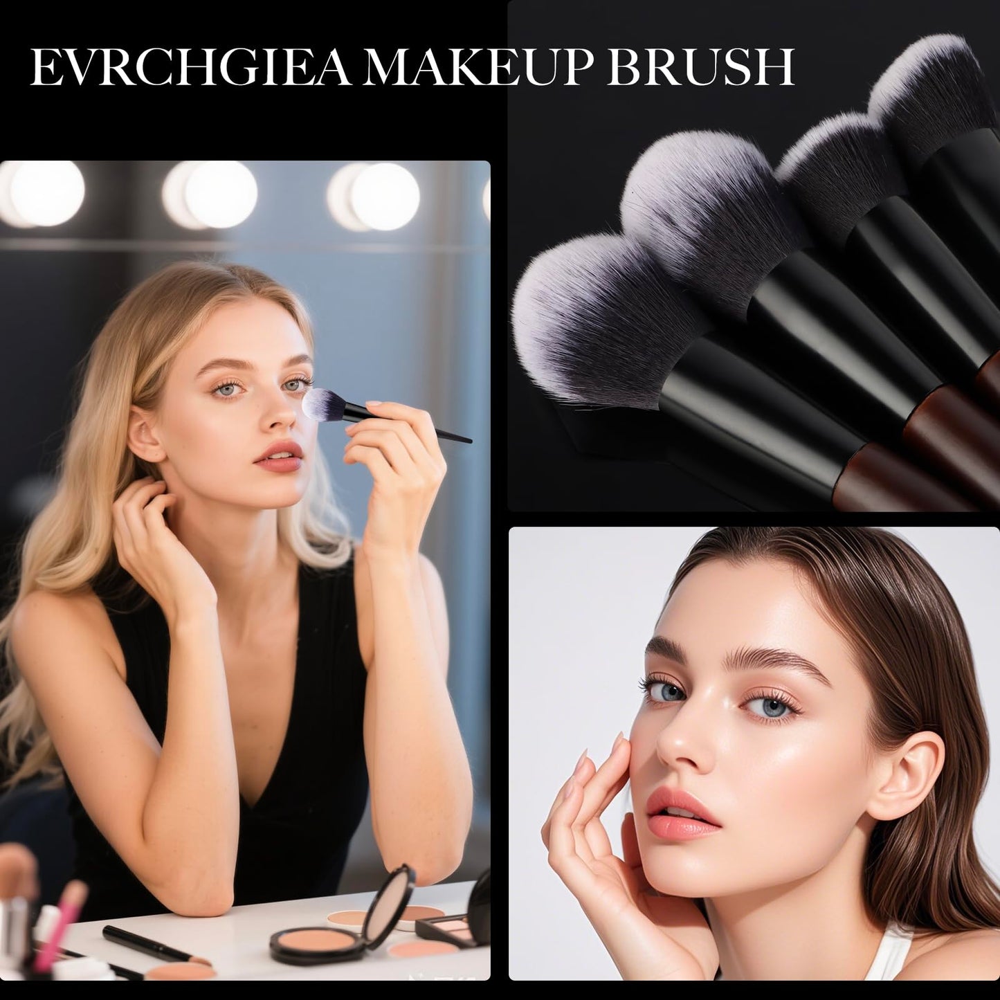 Professional Makeup Brush Set, 25Pcs Powder Foundation Blush Eyeshadow Brushes with Travel Case. All in One Brush Set, Soft Synthetic Vegan & Cruelty-Free(black)