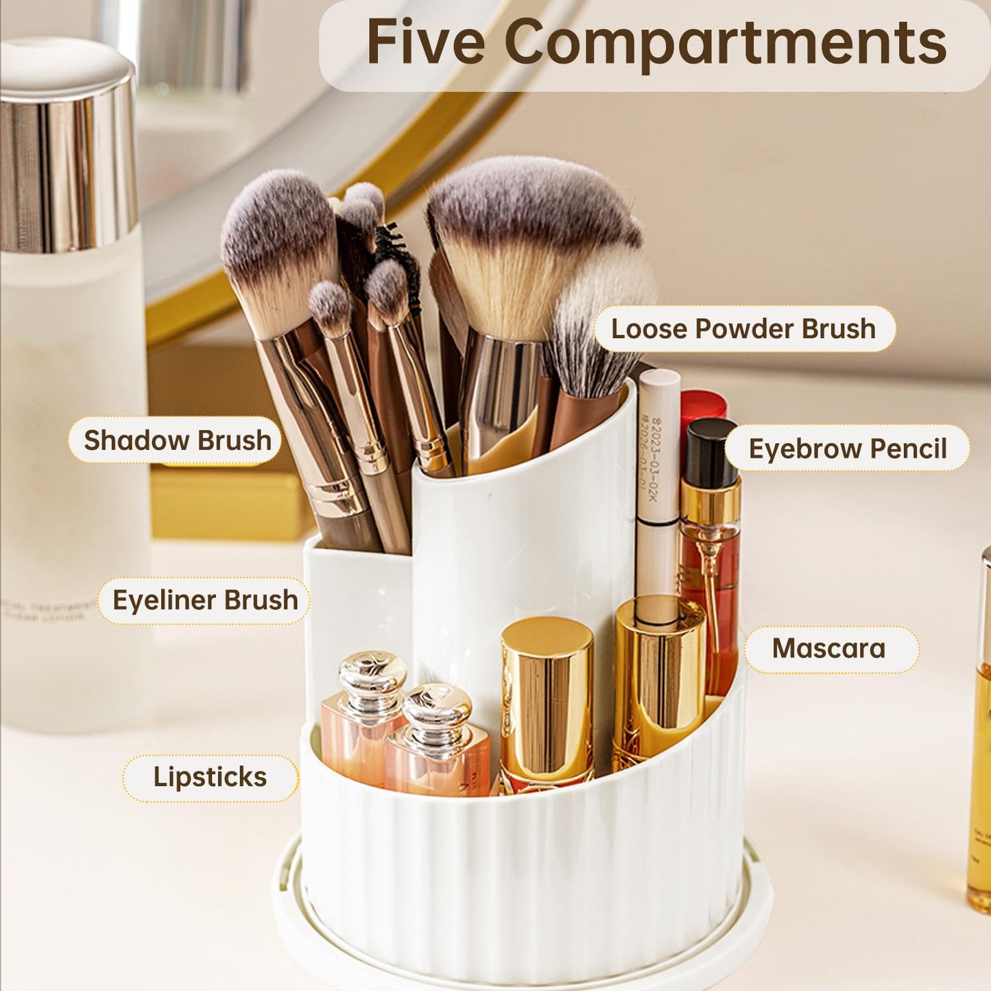 JHFart Makeup Brush Holder Organizer with Lid, 360 Rotating Dustproof Transparent Makeup Brushes Organizer for Vanity Dresser Bathroom Countertop(White with Clear Cover)