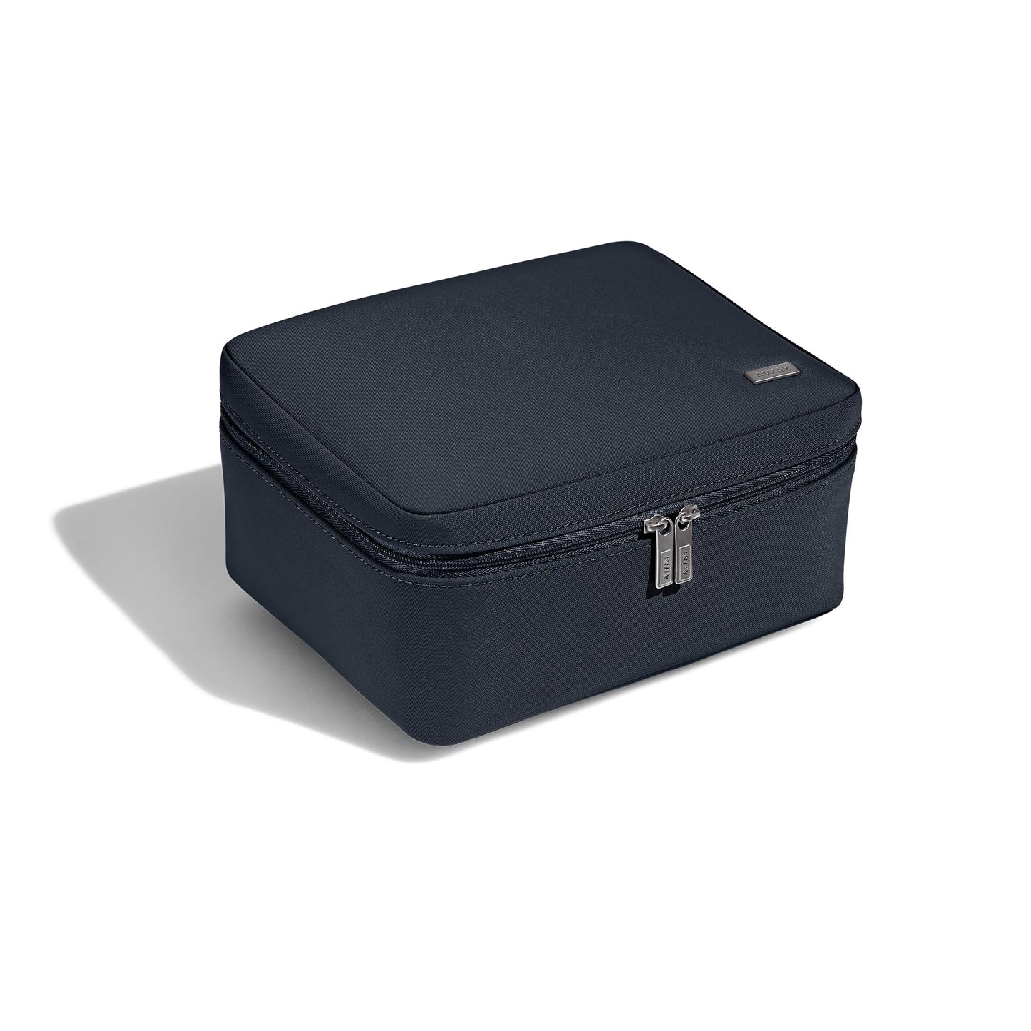 Away The Cosmetics Bag - Water-Repellent Cosmetic Travel Bag with Detachable Brush Organizer, Spill-Proof Bottom Compartment, Transparent Pockets - Navy Blue