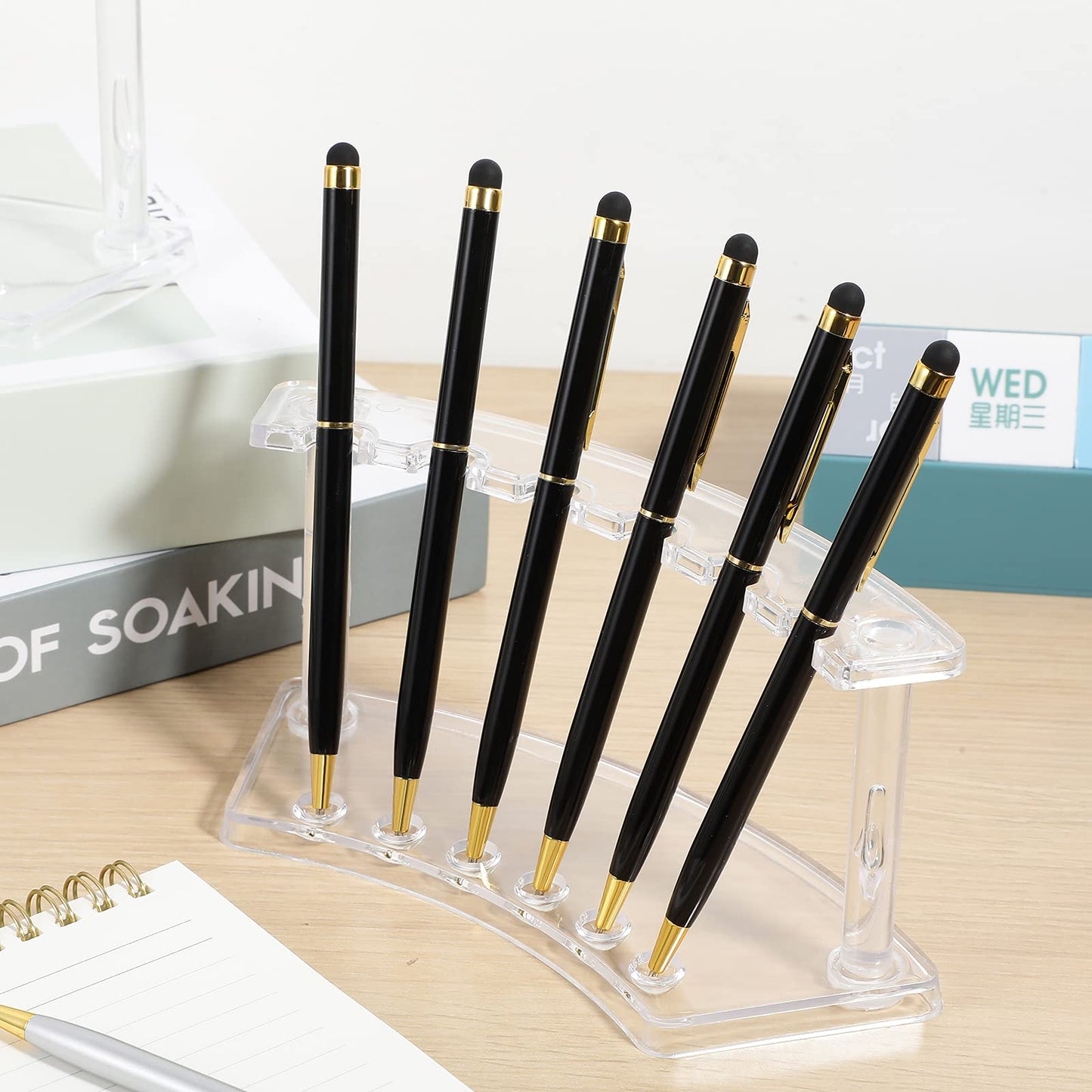 Chinco 6 Pieces Plastic Pen Holder Clear Display Stand 6-slots Display Stand Eyebrow Pen Makeup Brush Rack Organizer for Back to School Office Home Supplies, Vertical