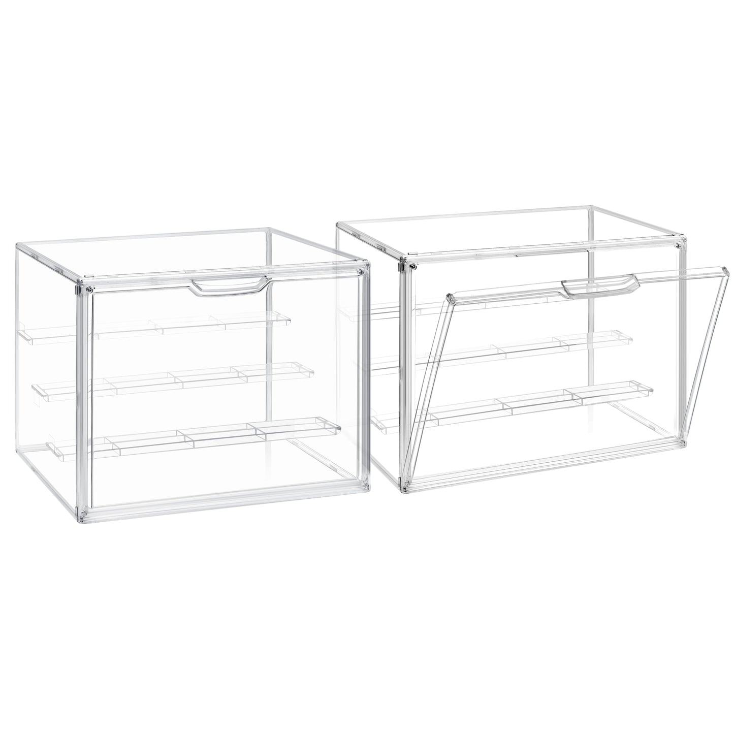 Clear Acrylic Display Case 2 Pack, Stackable 4-Tier Figure Showcase with 3 Movable Shelves, Interlocking Edges & Magnetic Door for Action Figures