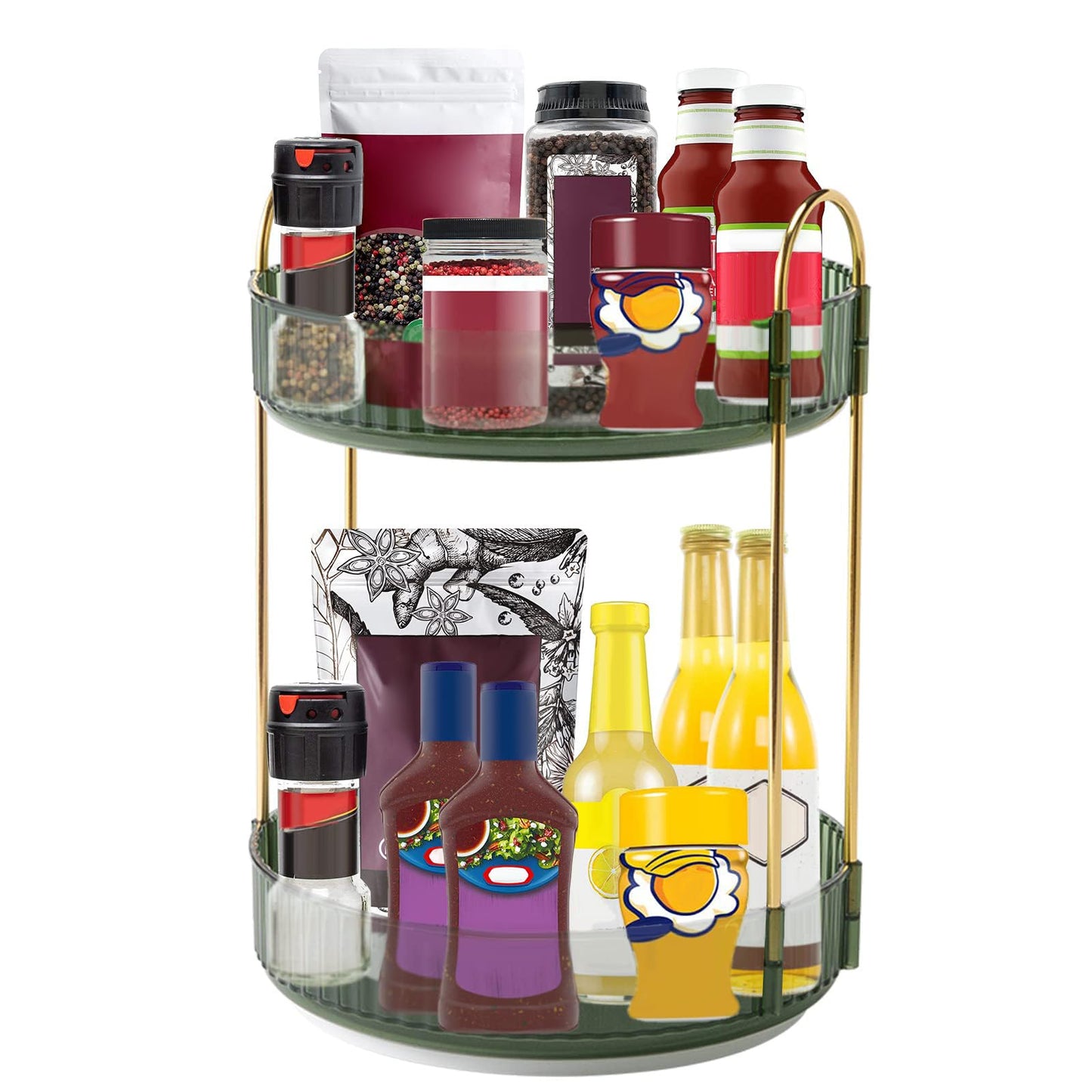 INVSSENE 360° Rotating Makeup Organizer, Bathroom Make Up Spinning Holder Rack, Large Capacity Cosmetics Storage Vanity Shelf Countertop, Fits Cosmetics, Perfume, Skincare, Lipsticks(2 Tiers, Green)