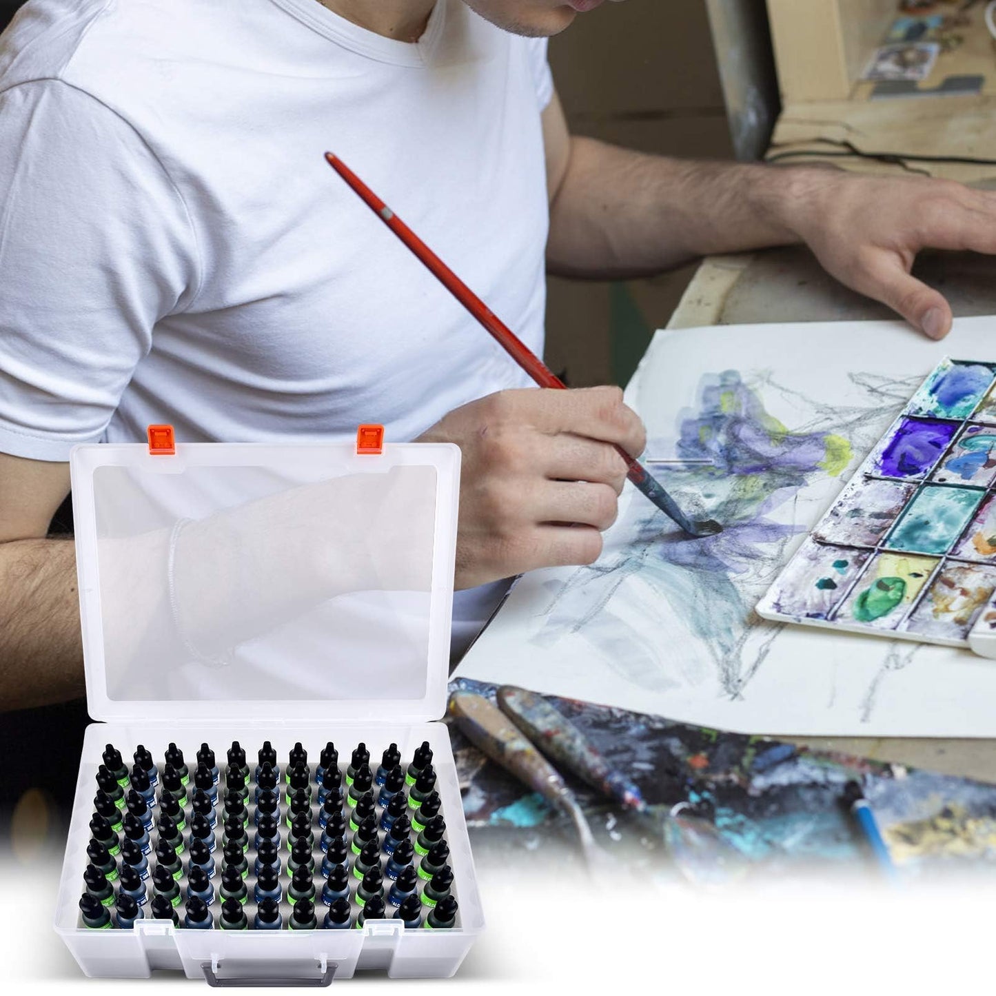 Alcohol Ink Storage Case and Paint Carrying Organizer, Miniature Holder Fits 77pcs Bottles of Alcohols Inks, Paints Set and Dynamic Tattoo Ink with Foam Insert. Multiple-use Travel Container(Box Only)