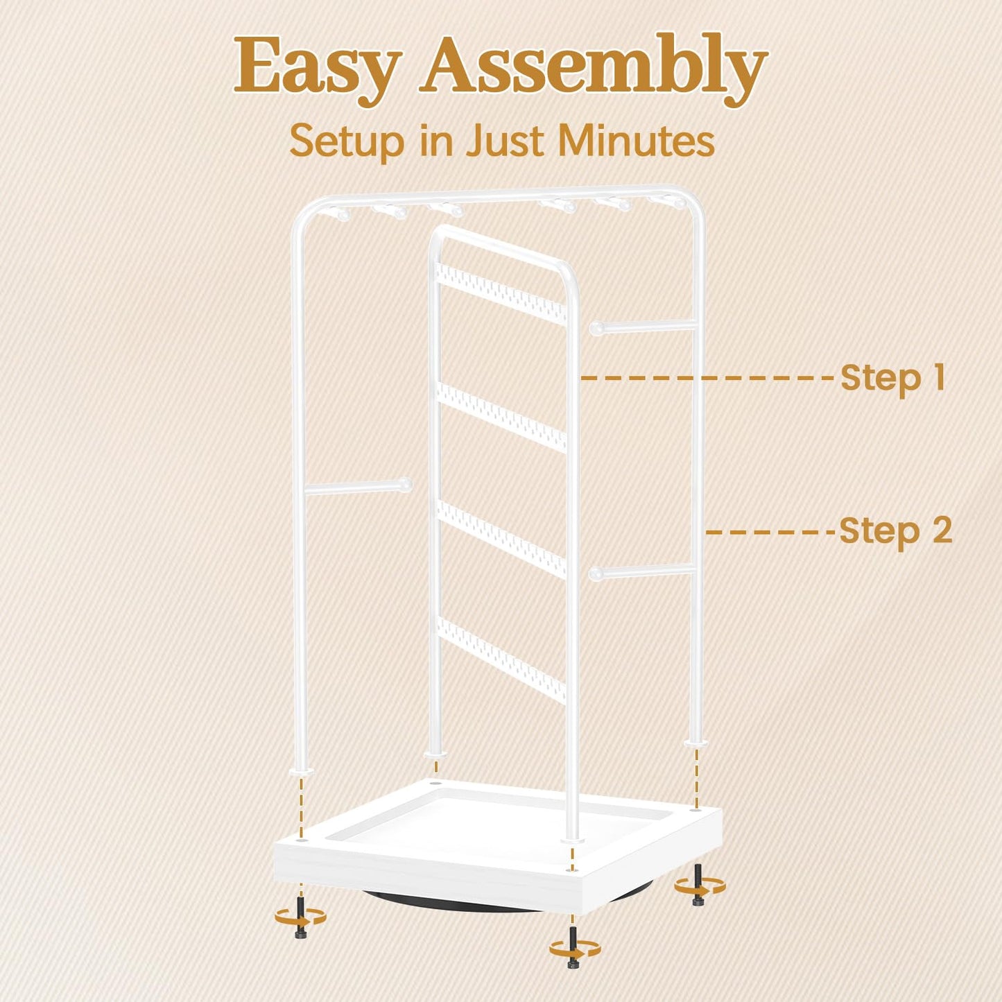 MODOWEY Earring Necklace Holder Organizer Jewelry Stand, Wood Rotating Display Tree for Vendor Selling, Tiered Tower Rack for Pierced Stud Bracelet 90+ Pieces Storage, Easy Access for Women, White