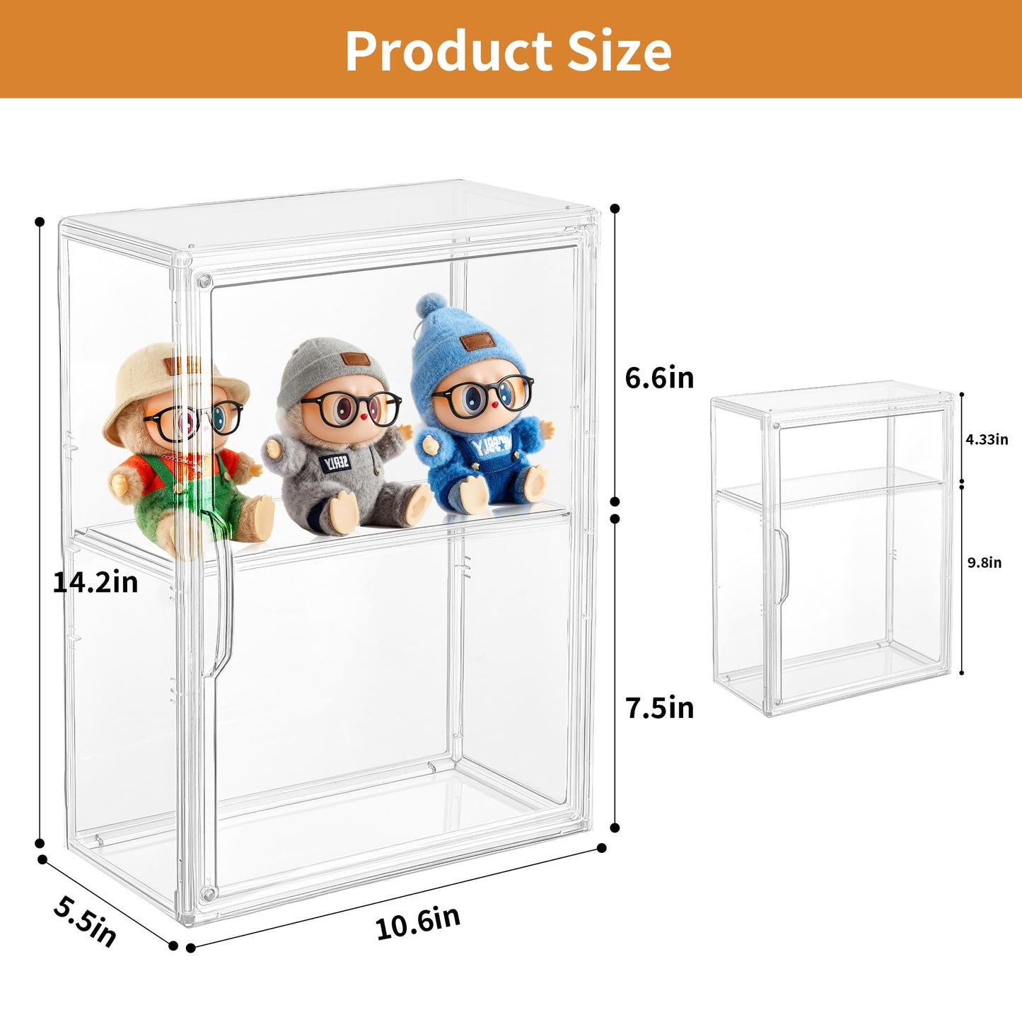 Acrylic Wall Mount Display Case for Collectibles Figures, 2 Tier