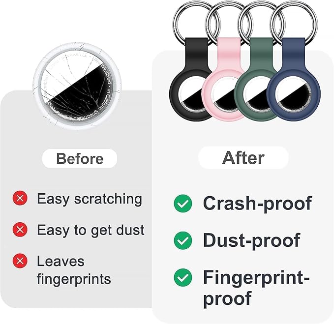 2|4 Pack Compatible with AirTag Holder Keychain Silicone Key Ring for air tagholder Cases Tags Chain for Apple for Air Tag GPS Item Finders Accessories, Black/Pink/Dark Green/Dark Blue