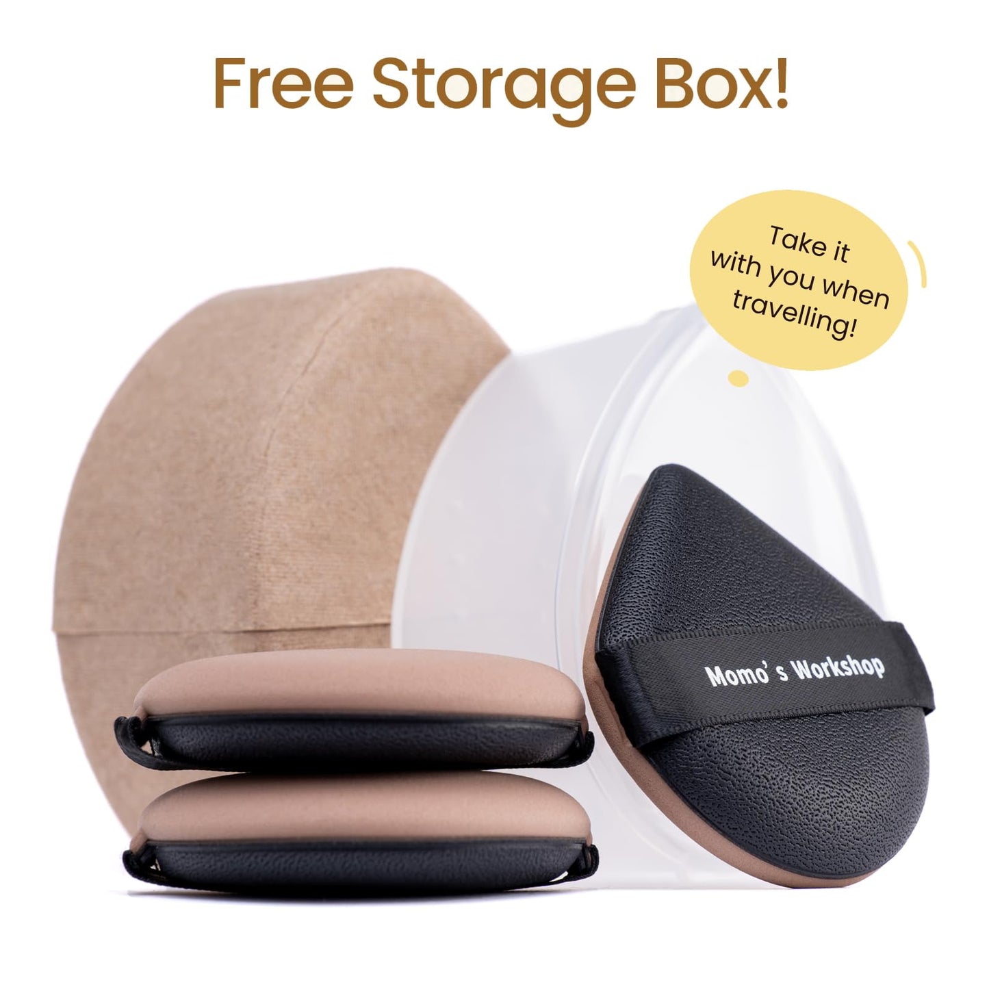 Momo's Workshop Makeup Sponge Water Drop 3Pcs Lychee PU Puff Dry/Wet for Foundation
