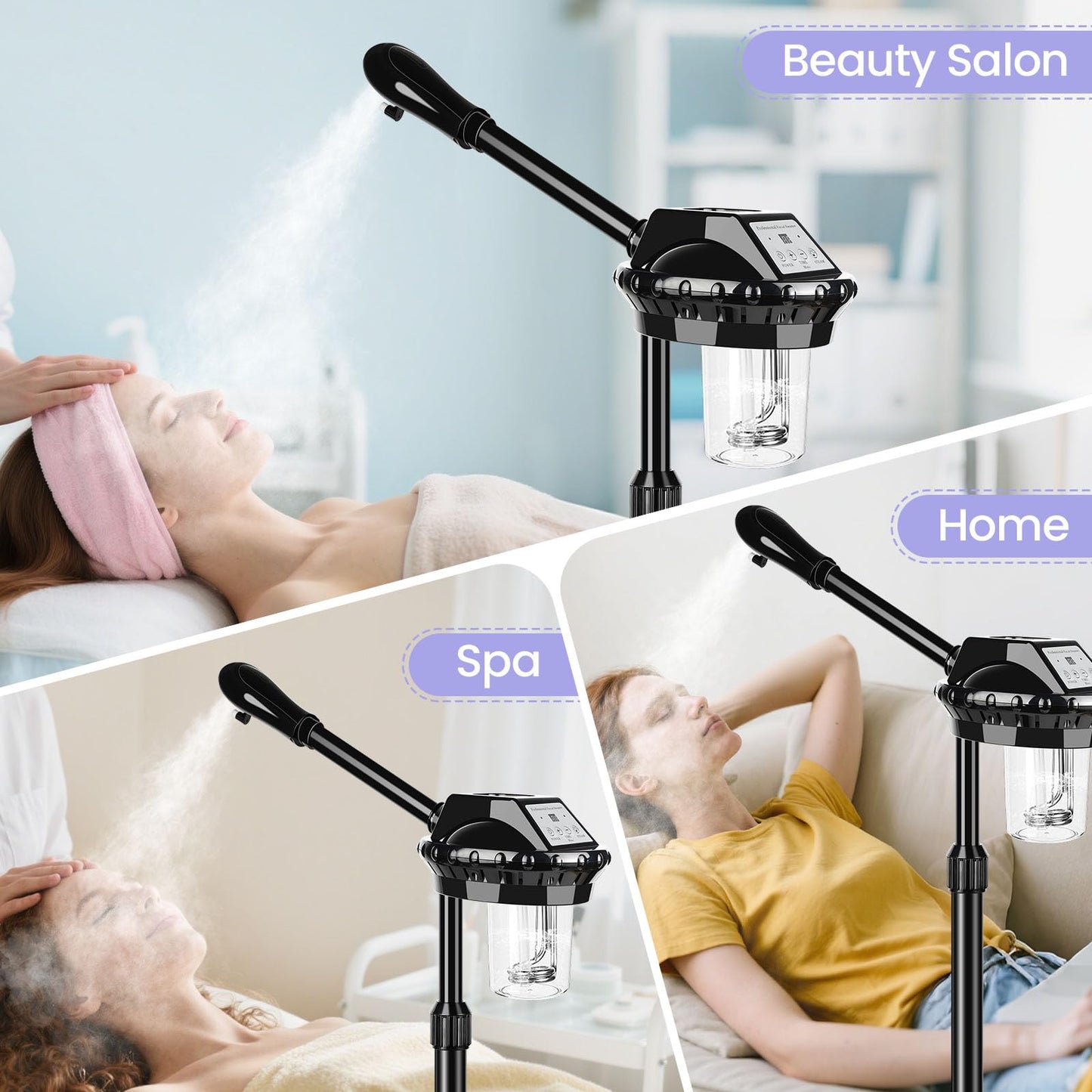 Professional Facial Steamer, Facial Steamer on Wheels with Time Setting & Adjustable Height Stand – Face Steamer for Spa, Salon and at Home Use