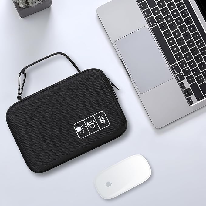 Lacdo Hard Travel Electronic Organizer Case for MacBook Power Adapter Charger, Cables, Apple Pencil, Mouse, Power Bank, USB Flash Disk,SD Card Small Protective Portable Accessories & 3 Cable Tie,Black