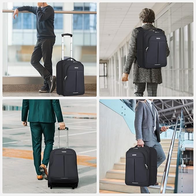 Rolling Backpack for Adults,18 Inch Waterproof Carry-on Back pack with Wheels, Wheeled Carry-on Luggage, Travel Bag for Men Women, Trolley Laptop Backpacks, Black Large