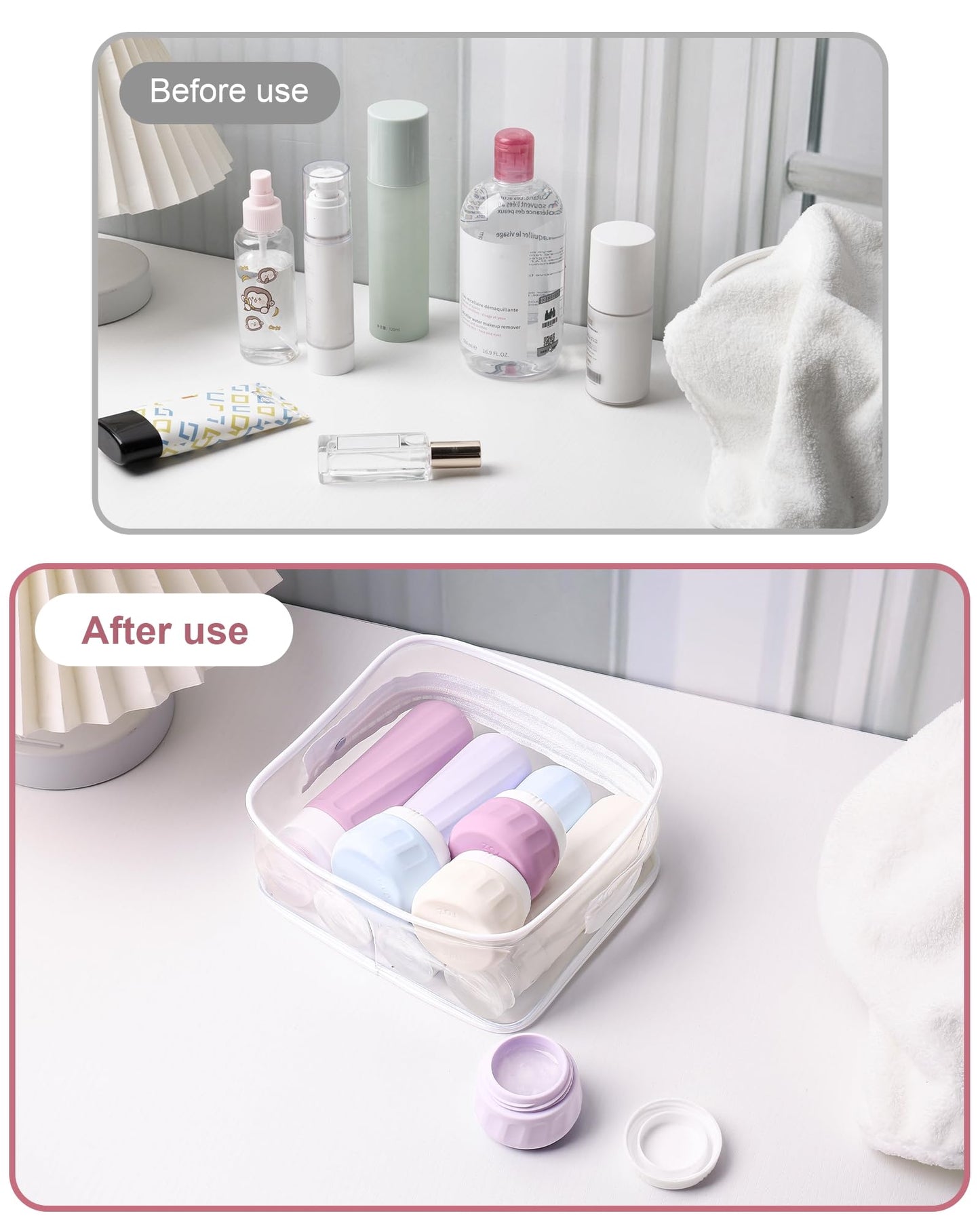 Mrsdry Travel Size Toiletries 8 Pack, TSA Approved 3oz/1oz Silicone Refillable Containers with Clear Travel Bag