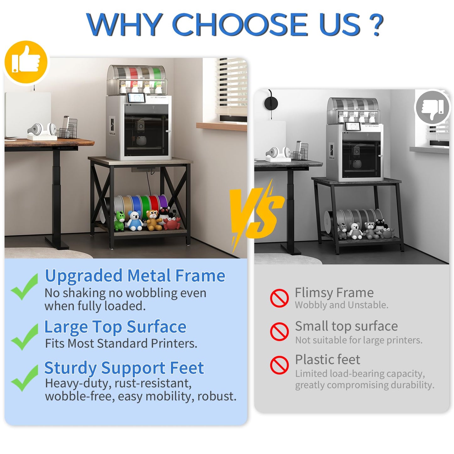 METYERRY Large Printer Stand with Power Outlet, with Storage Shelf, 2 Tier Rolling Printer Cart with Industrial Wheels, 23.6 x 23.6 Inches Printer Table for Home Office,Greige