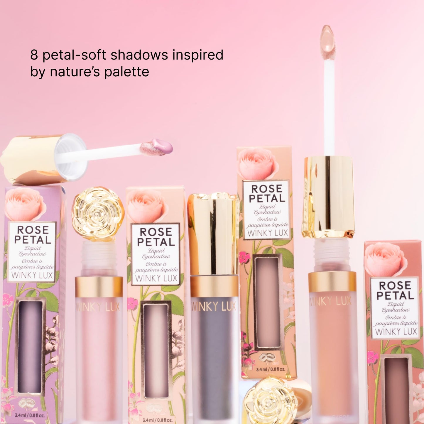 Winky Lux Rose Petal Liquid Eyeshadow, Longwear, Buildable, High-Pigment, Blendable, Crease-Proof, with Hydrating Vitamin E & Mango Seed Butter, Clean Beauty, Cruelty-Free, Vegan, Lavender Shimmer