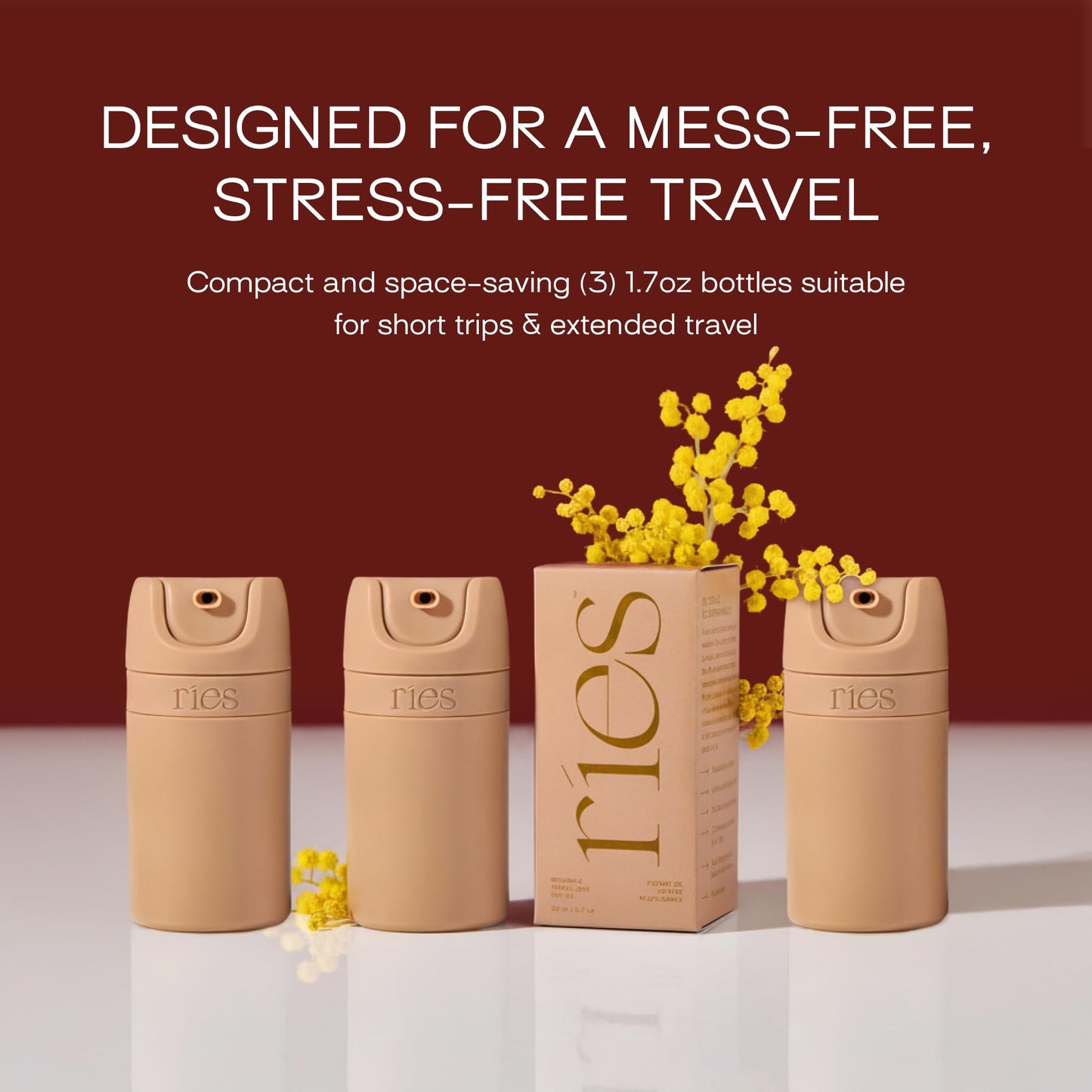 RIES Airless Pump Travel Bottles Set of 3 | TSA Approved Leak Proof Toiletry Containers | 1.7 oz Refillable BPA Free Travel Size Bottles | Shampoo Conditioner | Sand