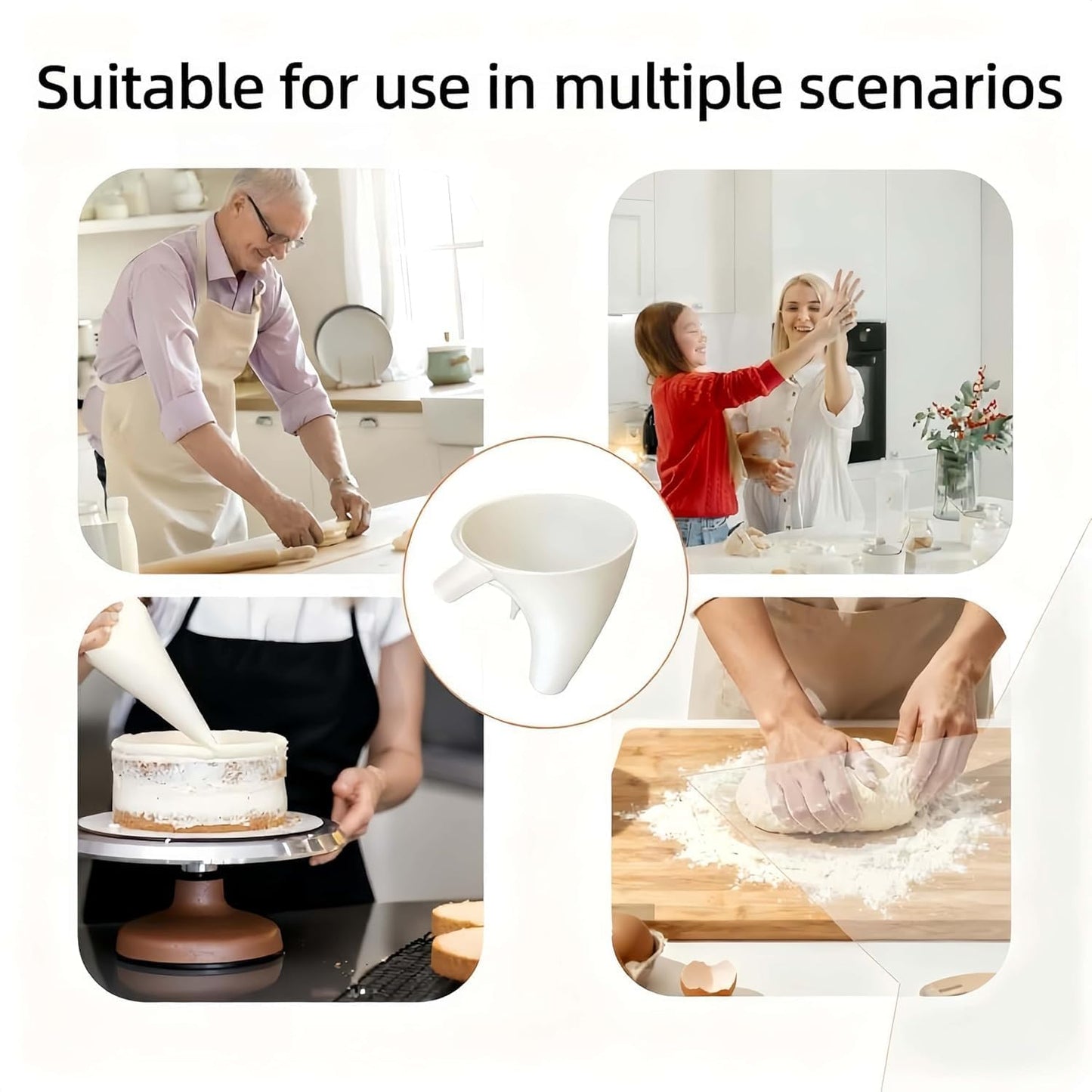 Flour Funnel for KitchenAid Mixer - Compatible with 5 Qt & 4.5 Qt Bowl-Lift Models | Dishwasher Safe, Anti-Splash Design for Mess-Free Baking | Includes 2-Piece Set (Red)