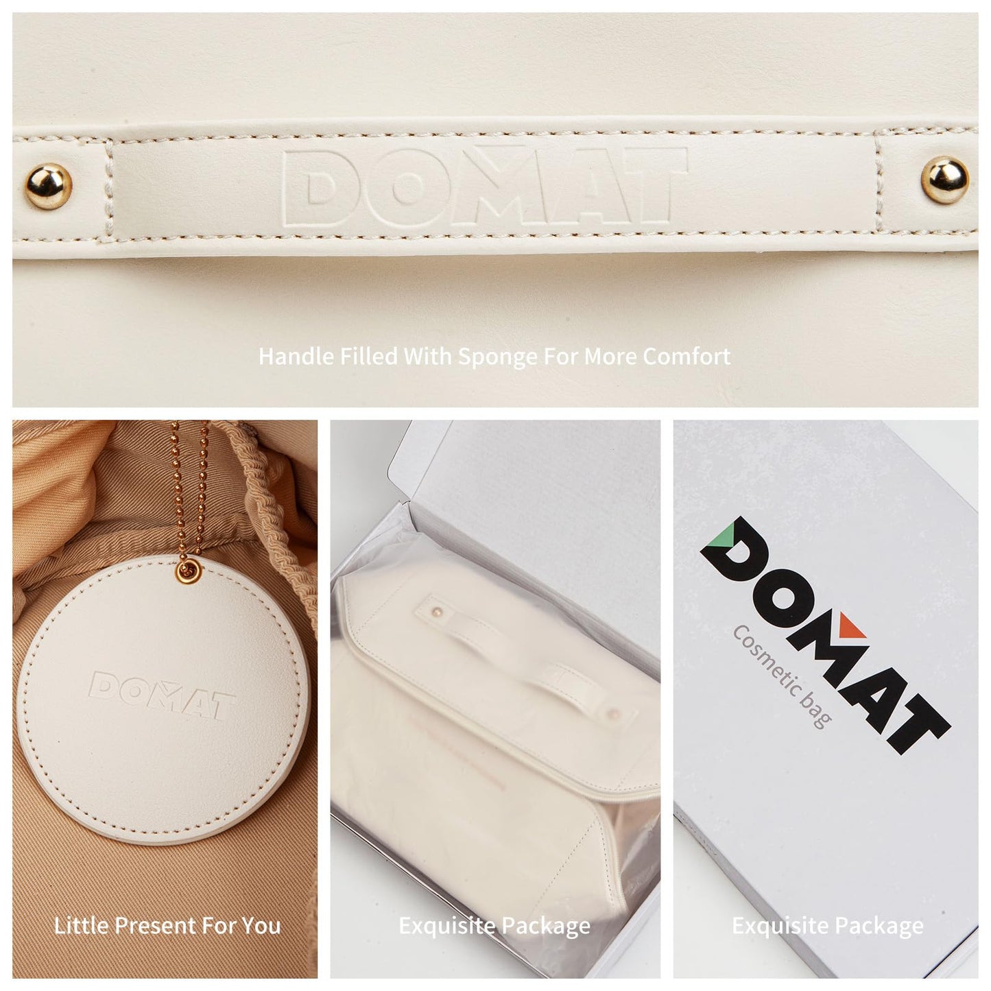 DOMAT Travel Makeup Bag For Women,Quality Waterproof Toiletry Bag,Huge Storage Space Cosmetic Bag,Multi-Functional Travel Makeup Organizer With Mirror.(Creamy white)