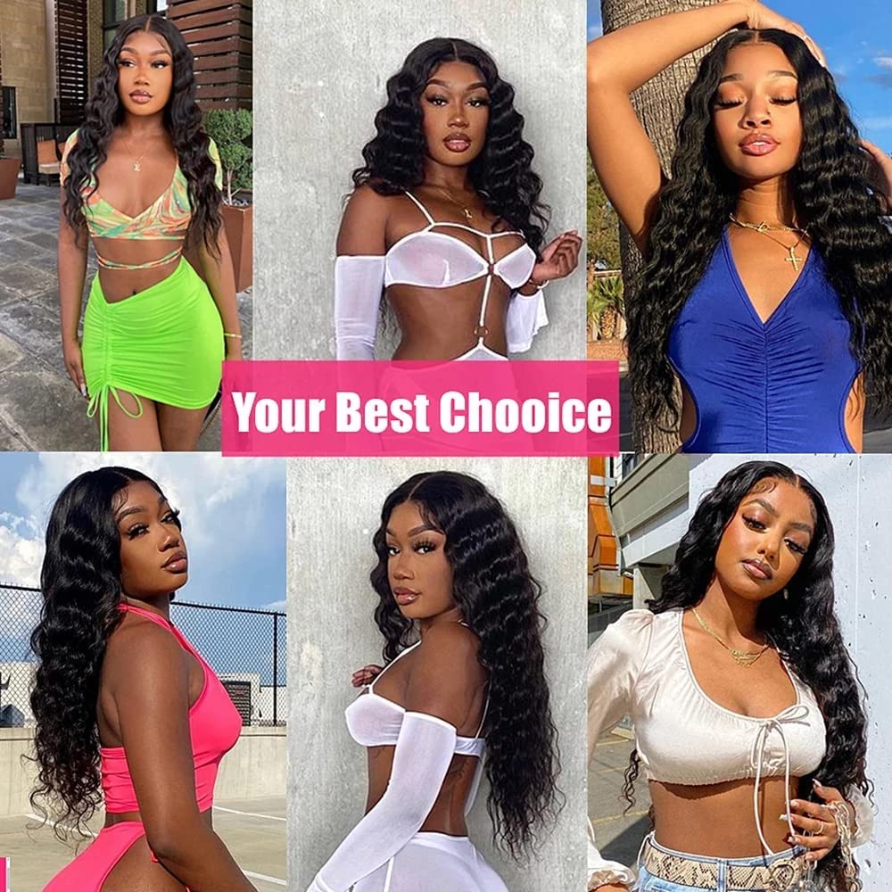 Aelinsi Loose Deep Wave Bundles (16 18 20 22) 12A Brazilian Virgin Hair Weave Human Hair 4 Bundles 100% Unprocessed Loose Deep Wave Human Hair Bundles Double Weft Natural Black Color