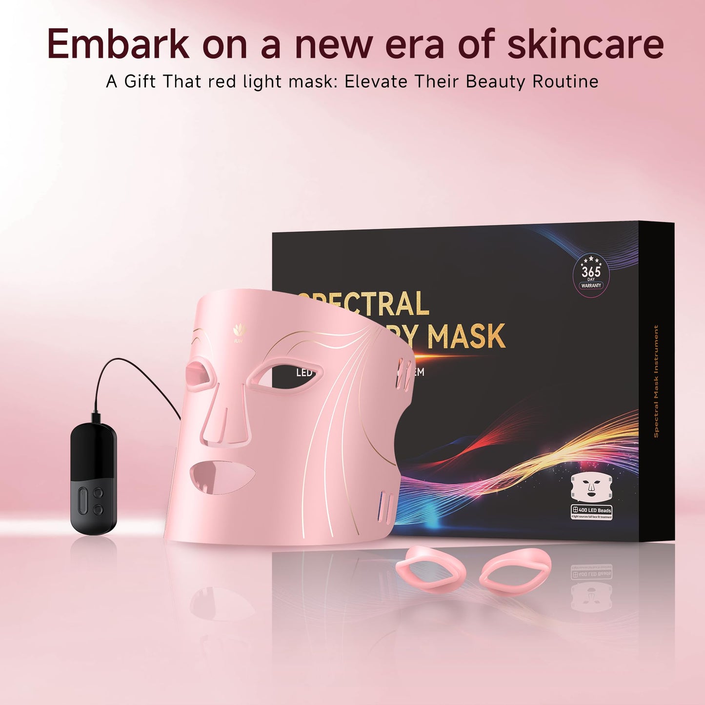 IUH Red Light Therapy for Face, 4 Modes Face Mask Light Therapy with 400 Beads, 850nm Infrared & Red Light Mask, 2000mAh Rechargeable Light Therapy Skin Care at Home&Travel Pink