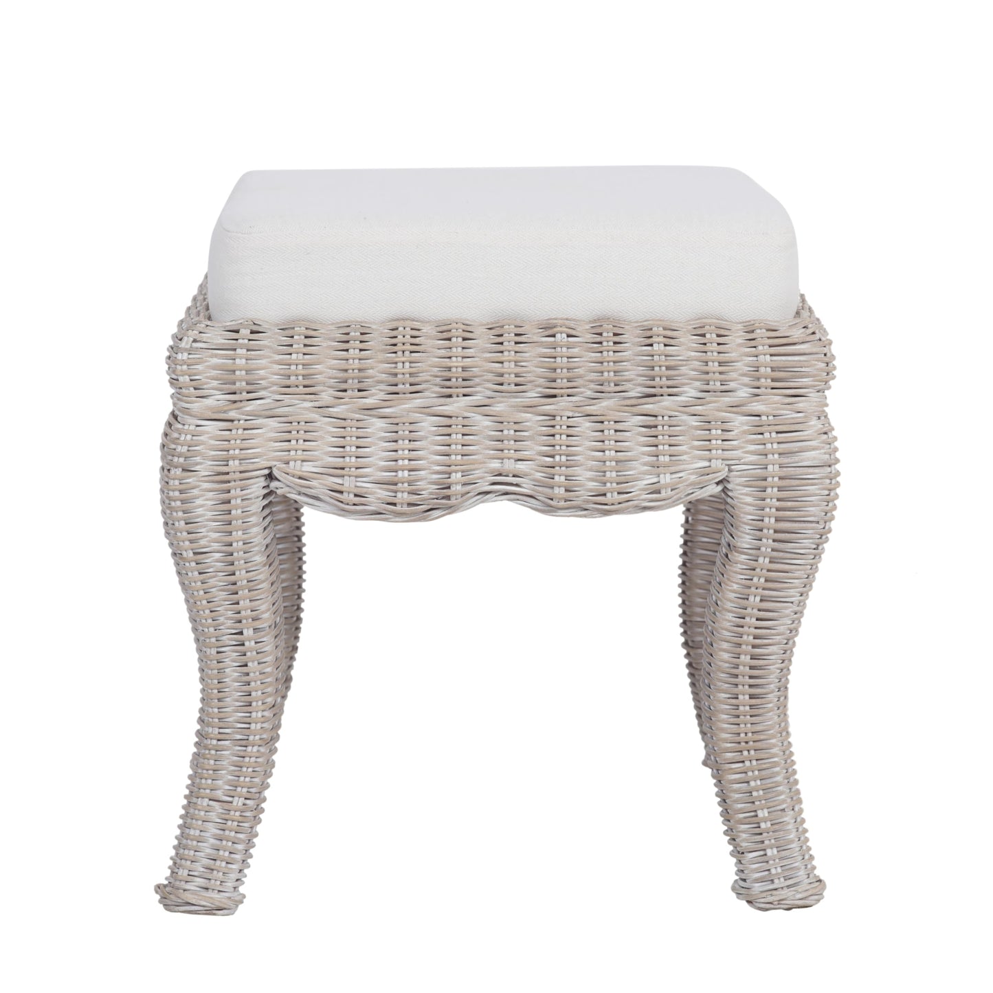 JONATHAN Y Rowan Woven Rattan Vanity Stool with White Cushion, 18.5" Coastal Backless Makeup Chair for Bedroom & Bathroom, Gray White Wash Mango Wood Wicker Ottoman Footrest VSL1000C