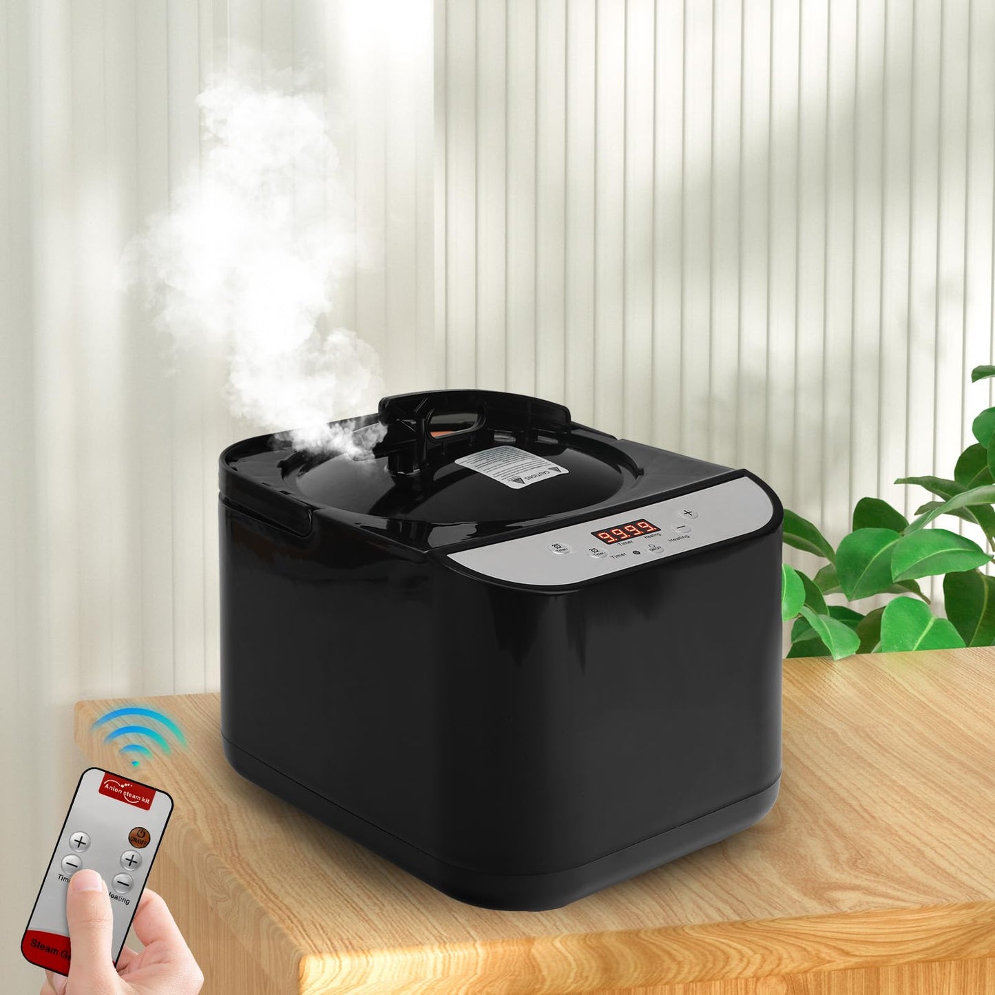 PEEKO Larger Sauna Steamer 4L, 1500W Steam Generator,Steamer Pot with Remote Control, Steam Cup, Timer, 16 Levels, 7.7”x 12.5”x9.1”,