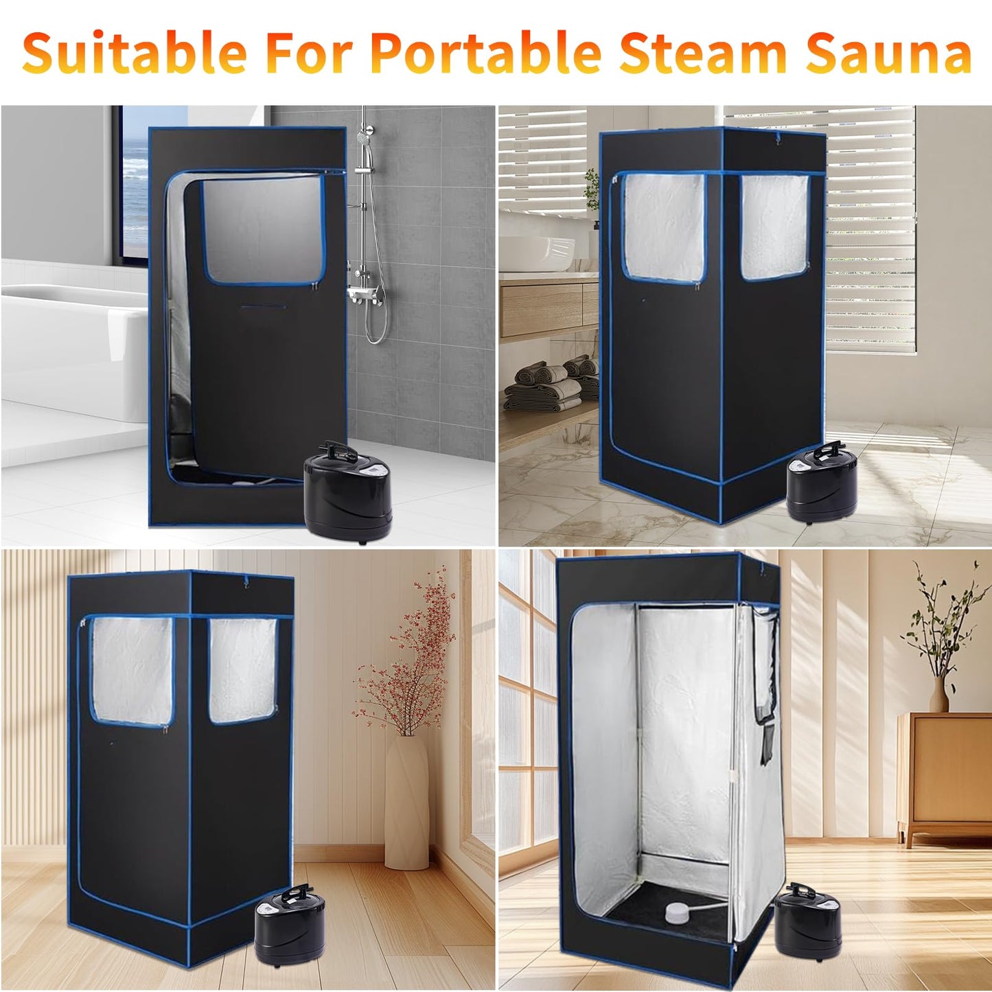 Sonaricus Portable Sauna Steamer 3L - 1200W Fast Heating Steam Generator with Remote Control, 9 Levels, 99-Min Timer, Stainless Steel Pot for Home Sauna Tent, Aromatherapy Box Included