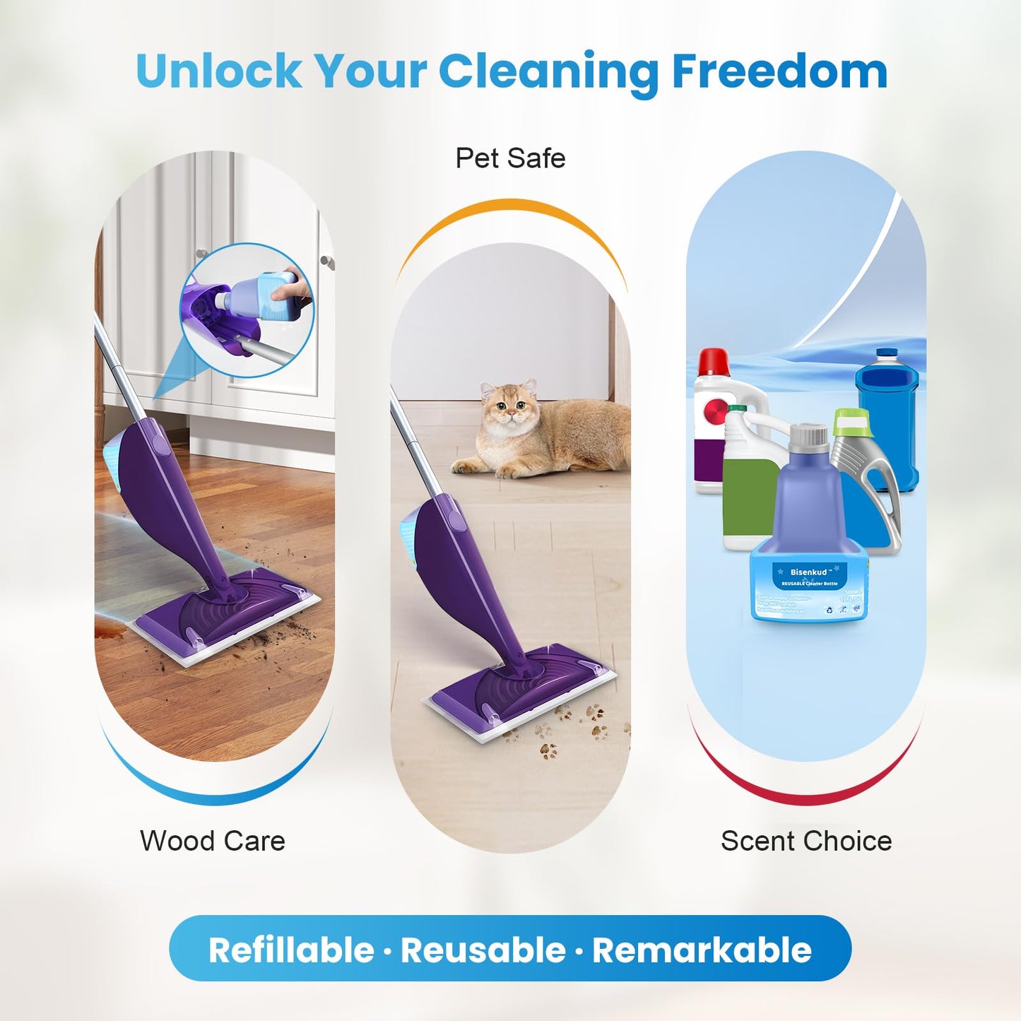 Bisenkud Refillable Bottle for Swiffer® Wet Jet™ Mop - 500ml /17 FL OZ - Leak-Proof HDPE Solution Bottle, Empty,Not for Power mop
