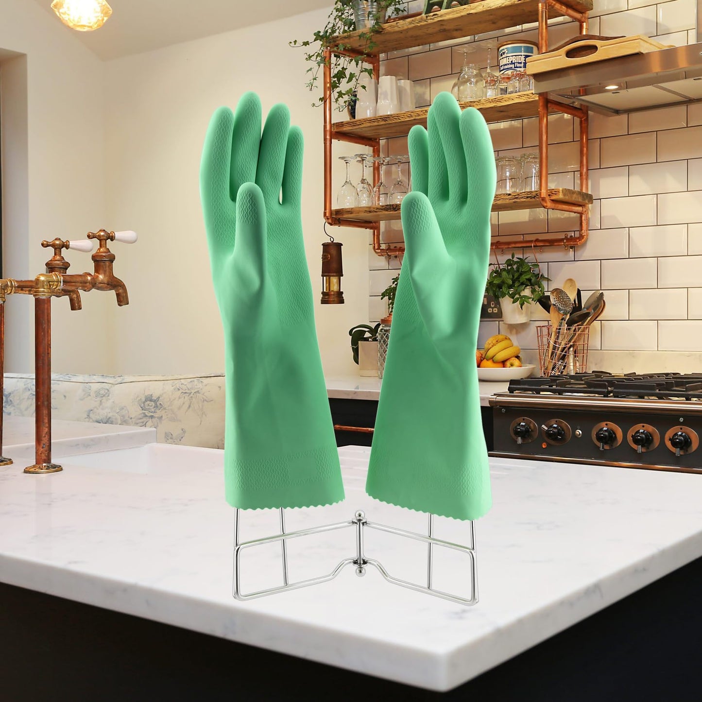 LEKUSHA Stainless Steel Dish Gloves Holder, Space-Saving Drying Rack, Silver