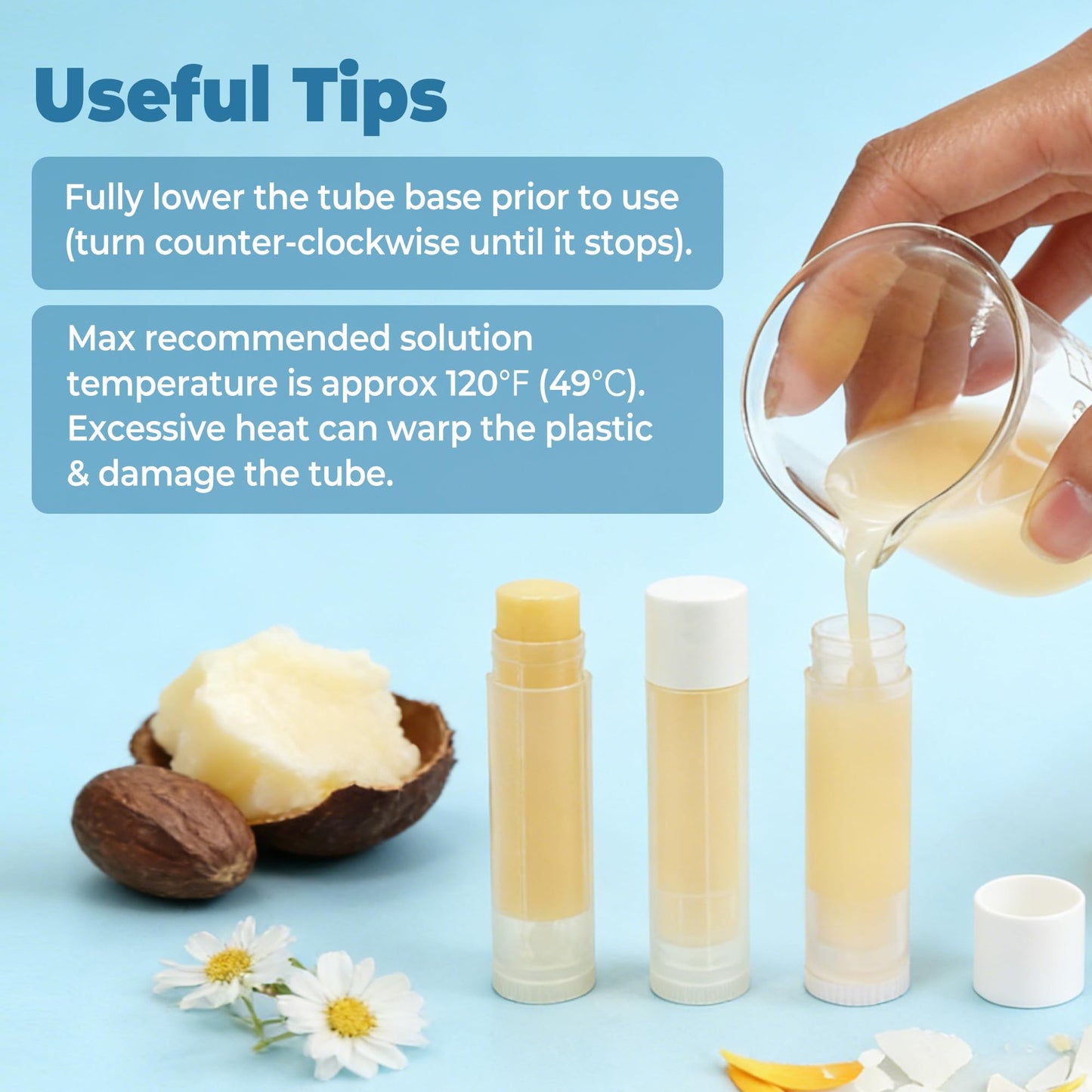 LotFancy Lip Balm Tubes Kit with Filling Tray & Spatula, 50 Pcs 5.5ml (3/16 oz) Clear Empty Lip Balm Containers with White Caps, BPA-Free, Leak-Resistant