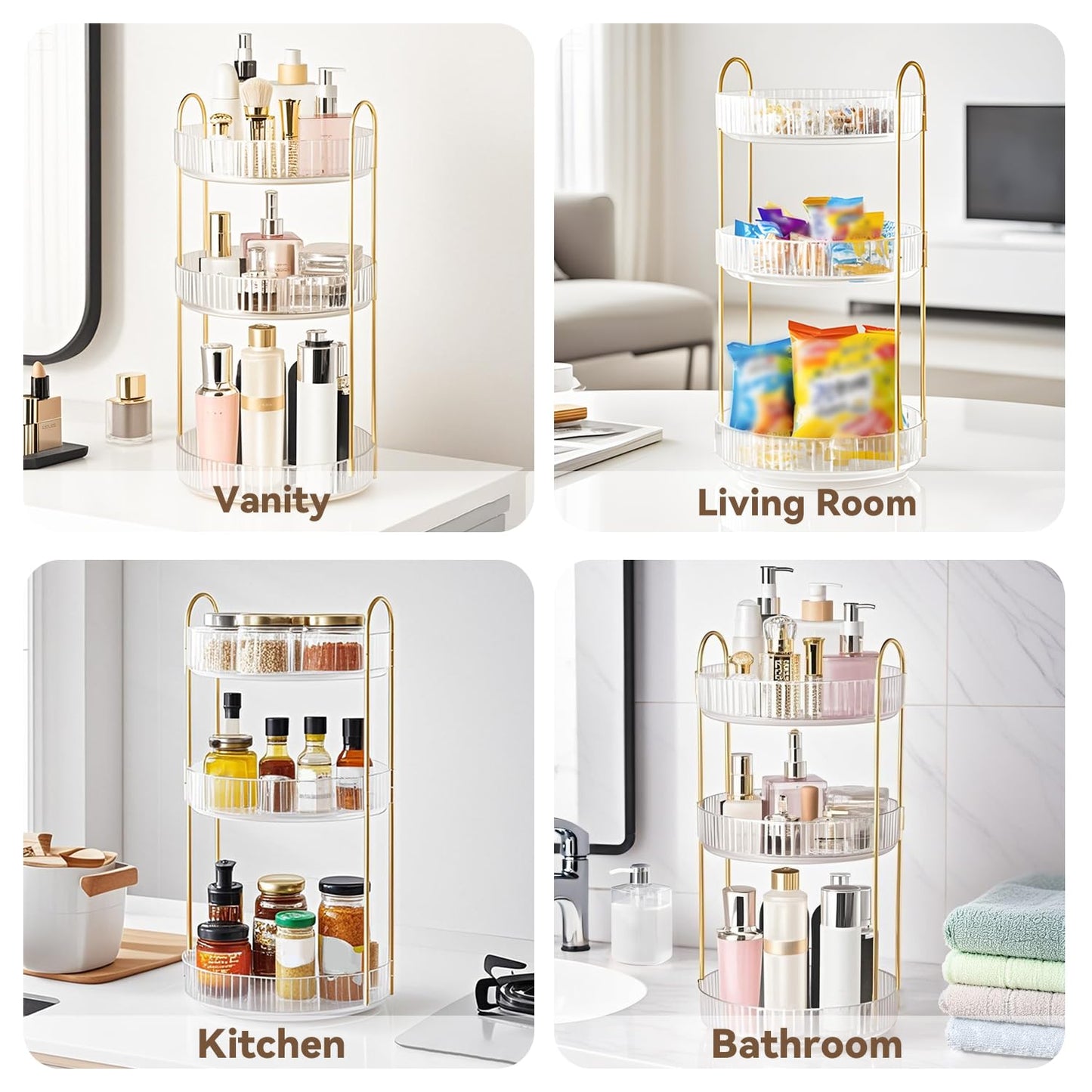 360° Rotating Makeup Organizer for Vanity, 3 Tier Perfume Organizers Skincare Organizers and Storage for Bathroom Countertop, Spinning Cosmetic Organizer for Bedroom Dresser Counter (Clear)