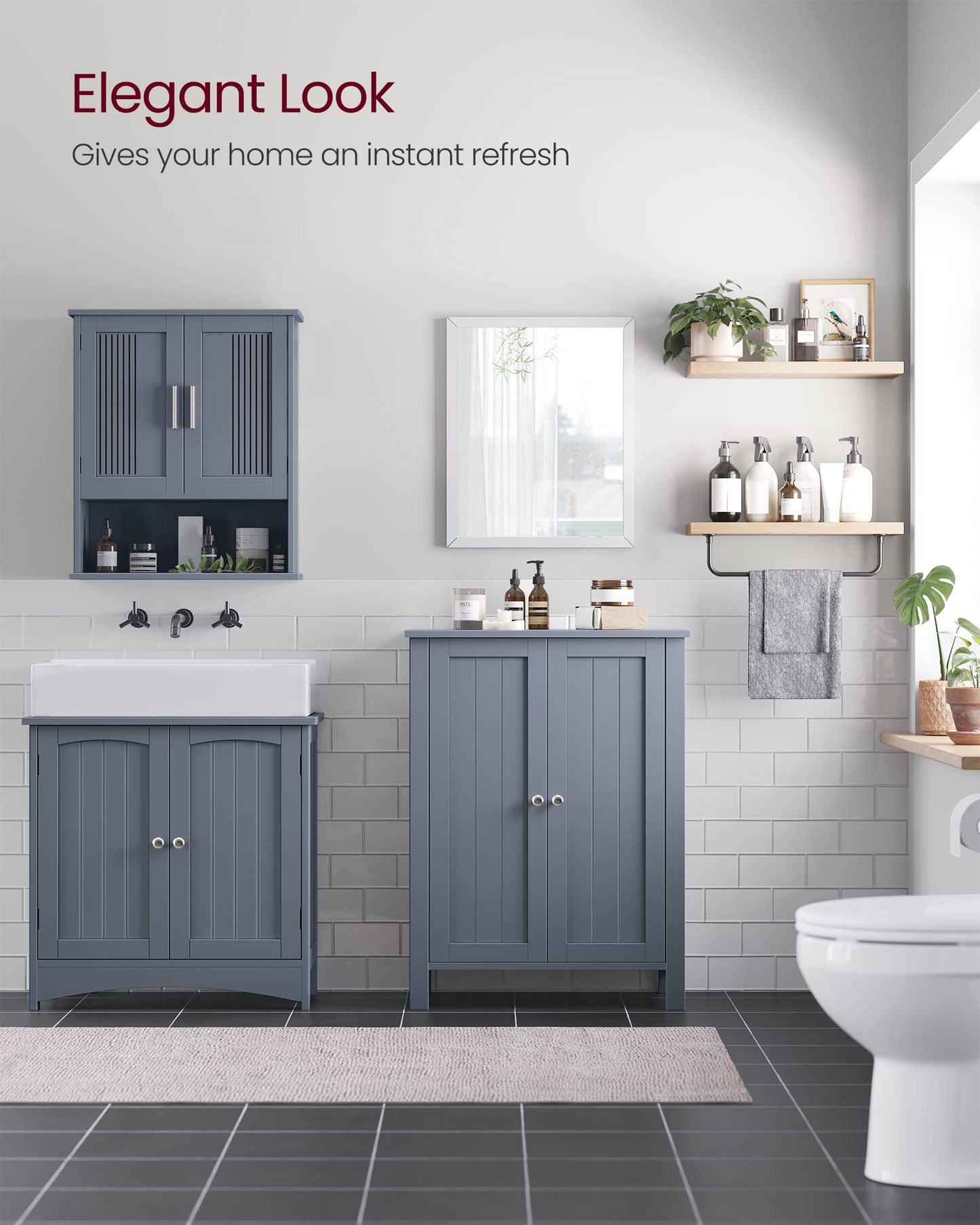 VASAGLE Floor Storage Cabinet, Freestanding Storage Unit with 2 Adjustable Shelves, for Bathroom Living Room Dining Kitchen, 11.8 x 23.6 x 31.5 Inches, Slate Gray UBCB60GY