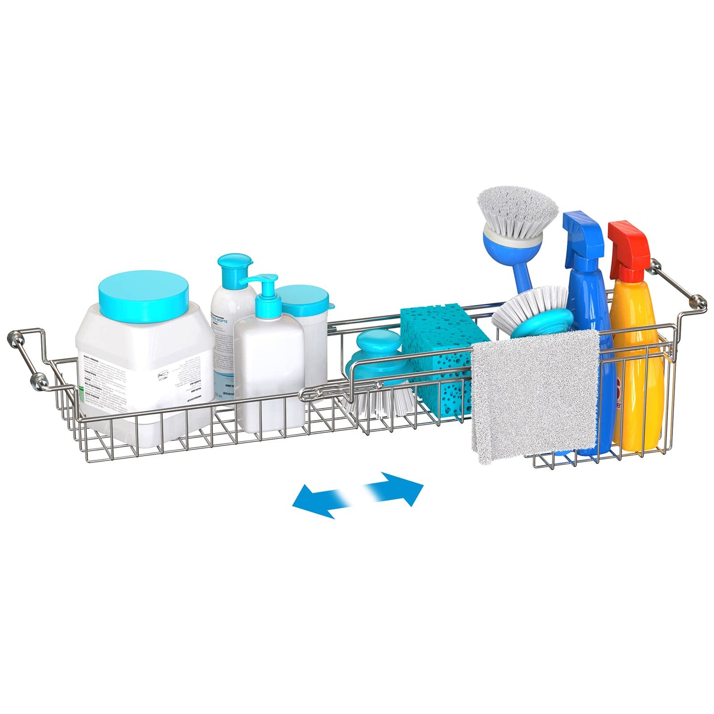 FavoThings Over The Kitchen Sink Caddy Sponge Holder Organizer Drying Rack Expandable for Sponge Brush Soap Dish Cloth Rag Smaller 14.5" to 22", Stainless Steel