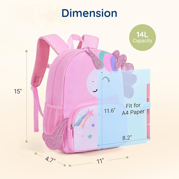mommore Kids Backpack Preschool Kindergarten Backpack for Girls 4-6 Girl Bookbag 15” for Elementary School, Car