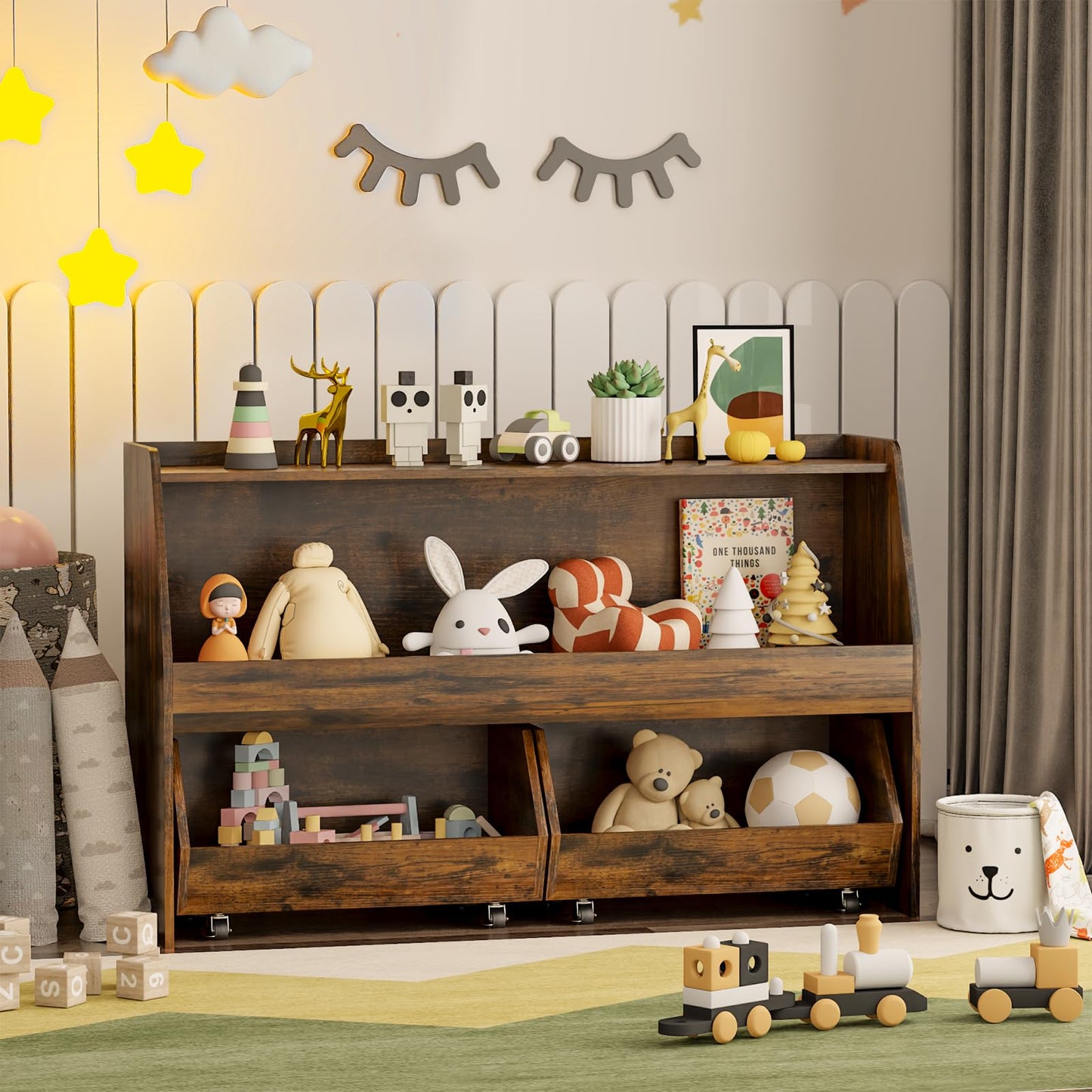 COZPAW 2 Tier Toy Storage Organizer Montessori Shelf with Movable Bins (White)