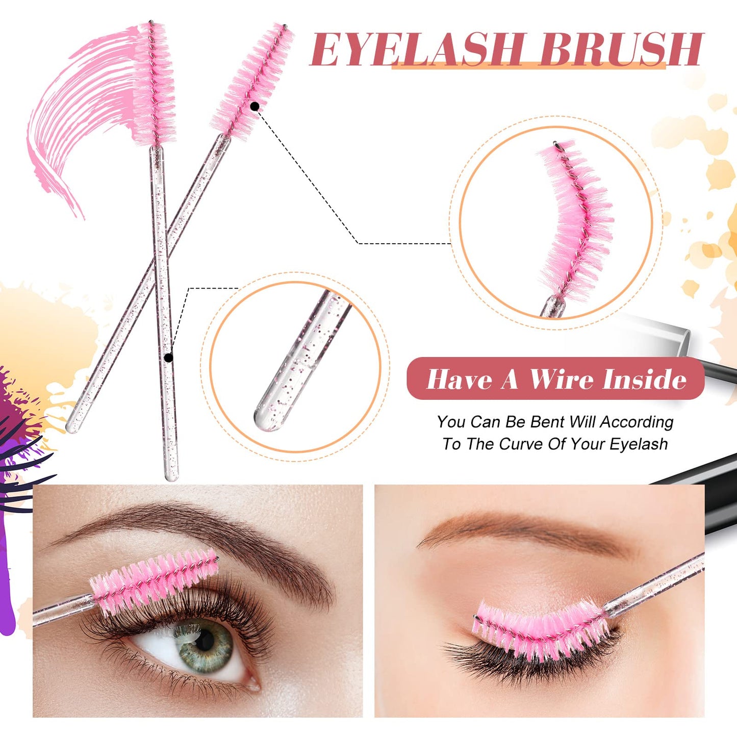 232 Pcs Lash Lift kit, 50 Lash Lift Rods Silicone Eyelash Pads 2 Eyelash Separator Tool with Separation Comb 100 Micro Swabs 50 Crystal Mascara Brushes 30 Pairs Eye Pads (Pink)