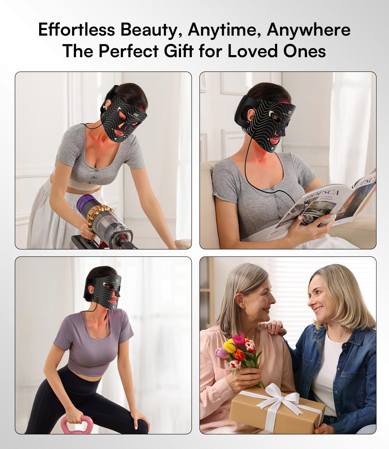 INIA Red Light Therapy Mask for Face, 850nm NIR, Red/Blue LED Light 4 Modes