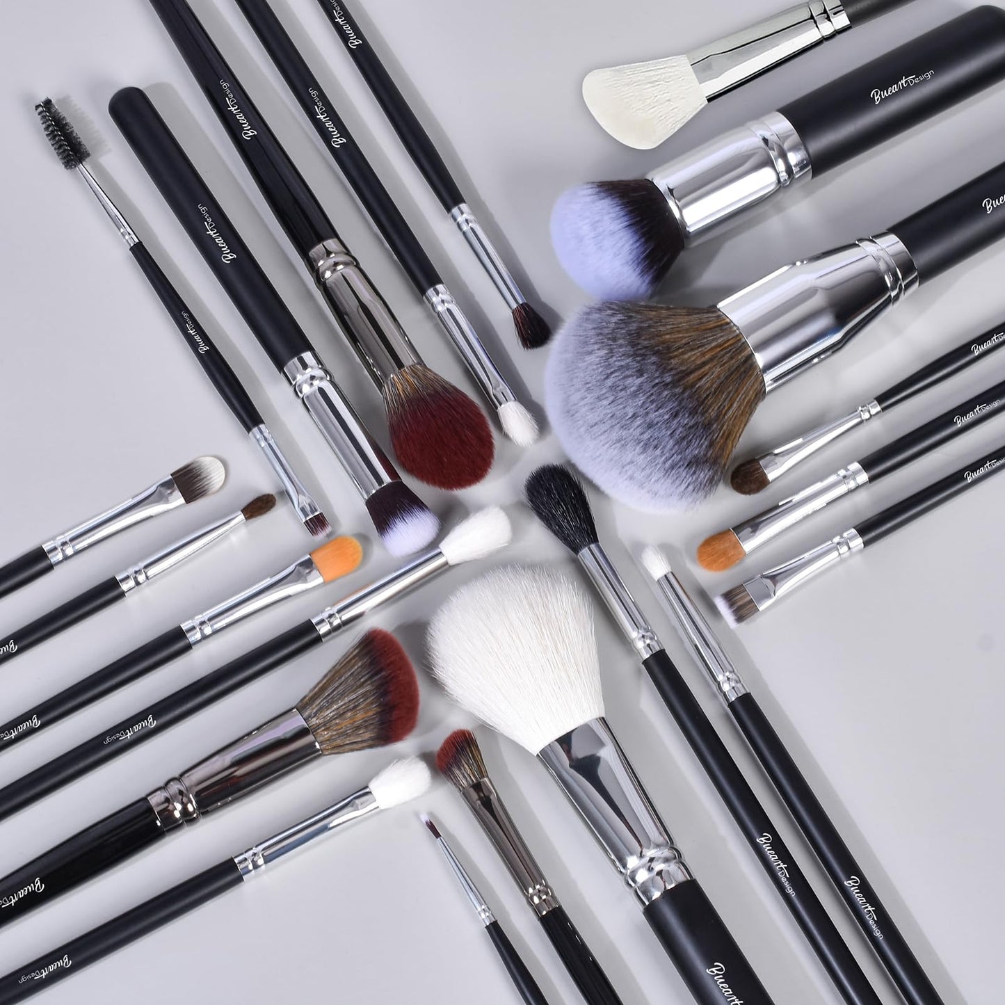 Bueart Design Pro makeup Artist 34Pcs Deluxe Real Goat Hair Horse hair Makeup Brushes Set with extra Large Holder High End Professional labeled makeup brush set with natural Pony Hair