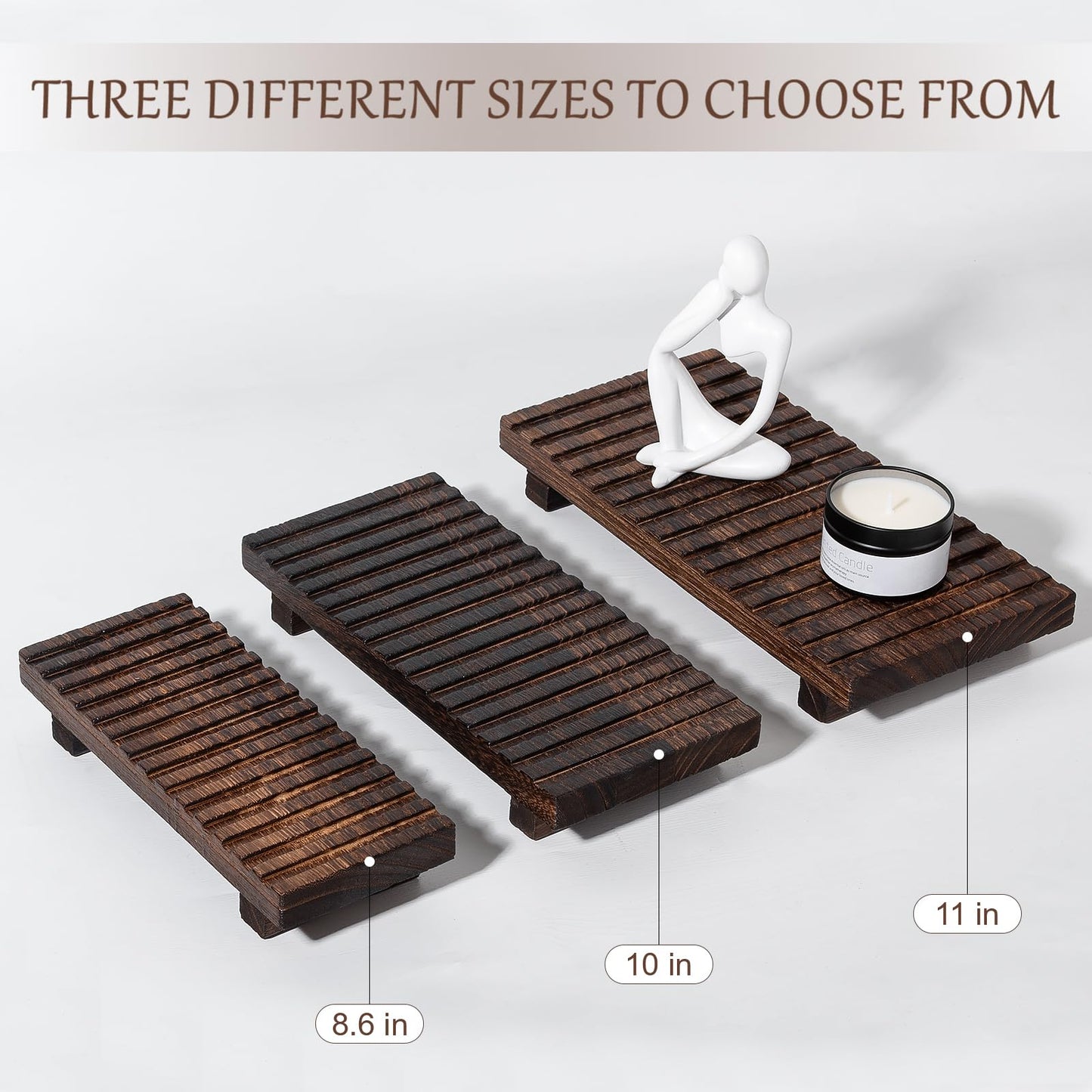 Bathroom Tray Rustic Farmhouse Bathroom Decor Wood Display Stand Riser Kitchen Soap Dish Holder for Vanity, Countertop, Sink, 10 * 4.5 Dark Brown