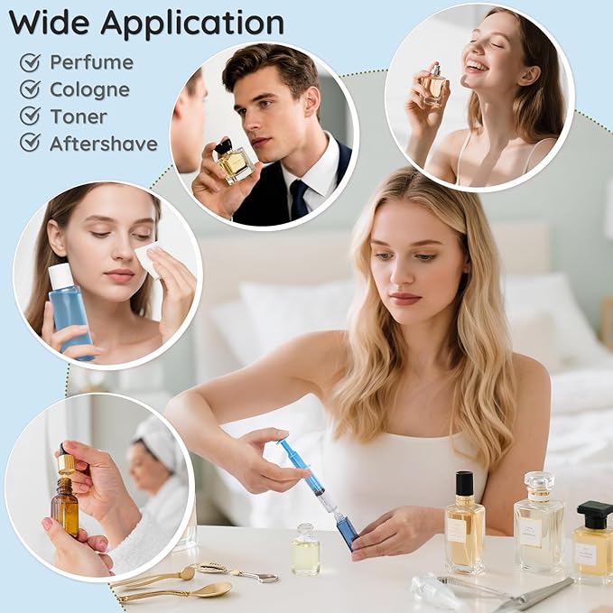 Segbeauty 8pcs 0.34oz Perfume Refill Pump Funnel Tools Dispenser Transfer Kit, 10ml Plastic Blue Perfume Decanter Kit with Extractor for Spray Bottle Refillable for Women, Cologne Making Tool for Men