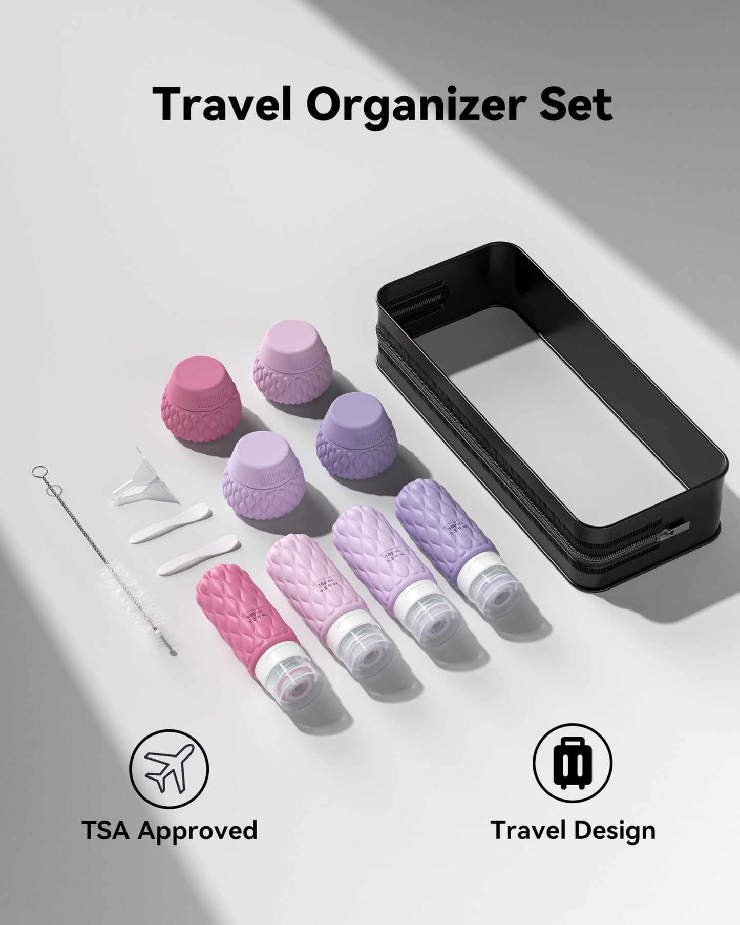 Lericttor Silicone Travel Bottles for Toiletries 8 Pack Travel Size Toiletries 3.4 oz 1.7 oz, Leakproof Squeeze Travel Size Containers Refillable Cosmetic Jars Set for Shampoo, Conditioner, Creams